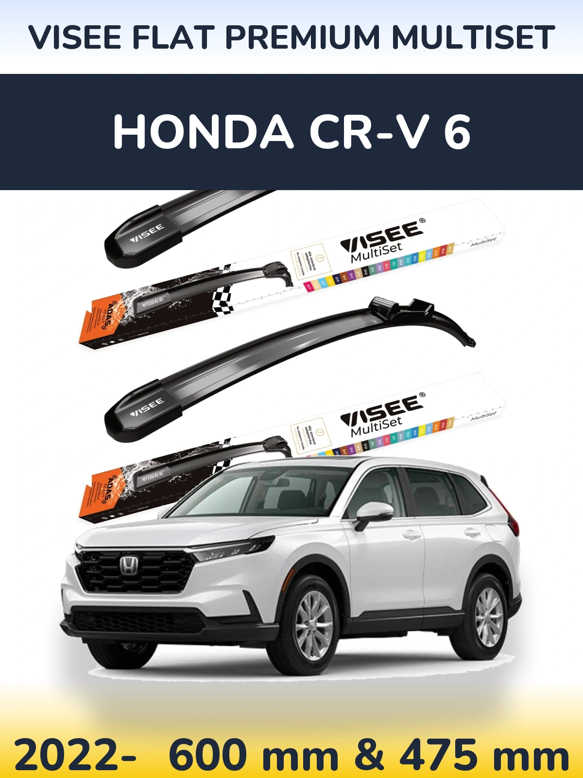 Front wiper blade set VISEE FLAT PREMIUM MultiSet 600 & 475 mm for Honda CR-V 6 2022-2026