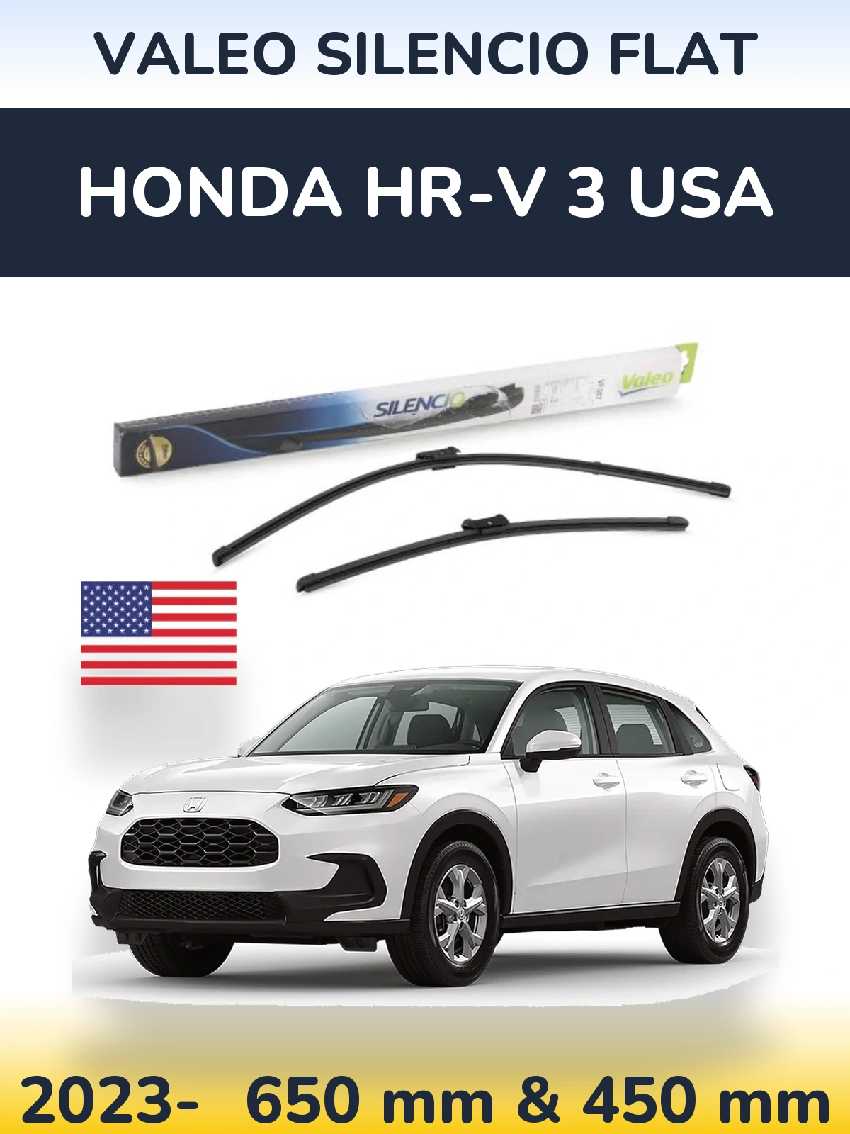 Комплект передних дворников Valeo Silencio Flat 650 & 450 мм для Honda HR-V 3 USA 2023-2026