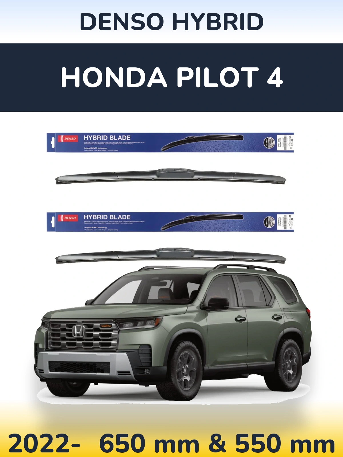 Front wiper blade set Denso Hybrid 650 & 550 mm for Honda Pilot 4 2022-2026