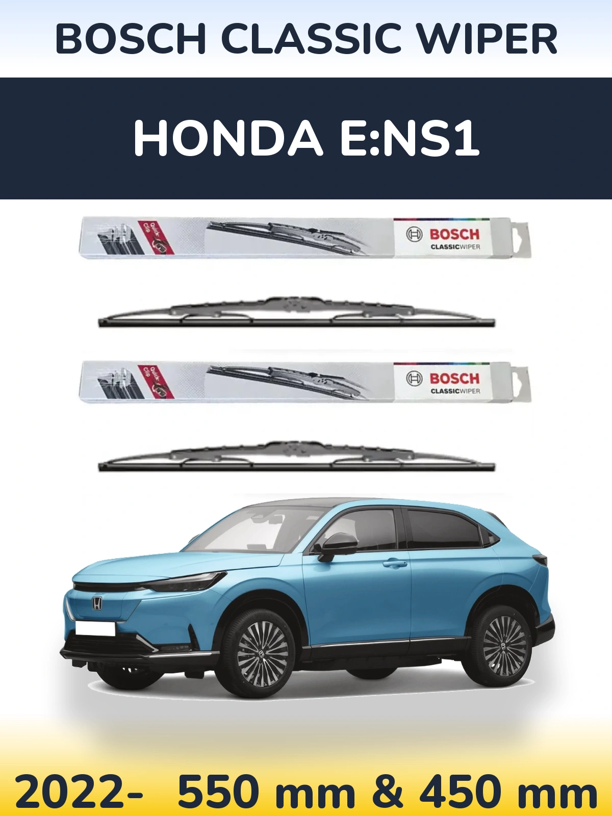 Комплект передних дворников BOSCH Classic Wiper 550 & 450 мм для Honda e:NS1 2022-2026