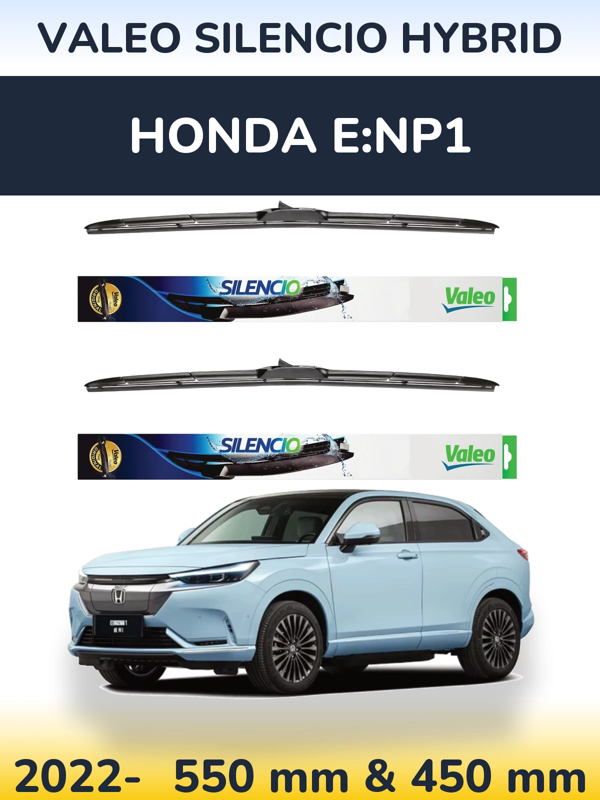 Front wiper blade set Valeo Silencio Hybrid 550 & 450 mm for Honda e:NP1 2022-2026