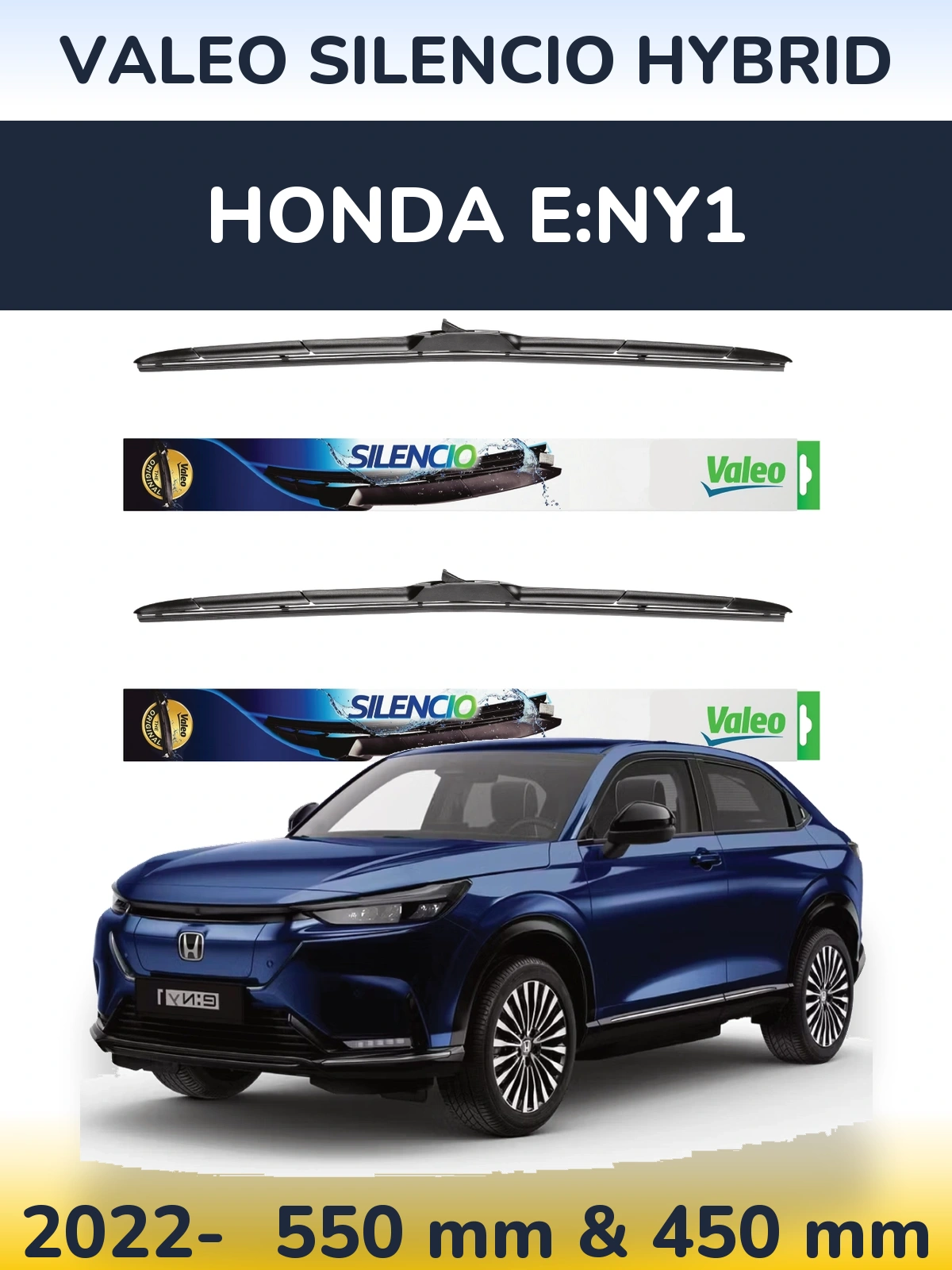 Front wiper blade set Valeo Silencio Hybrid 550 & 450 mm for Honda e:Ny1 2022-2026