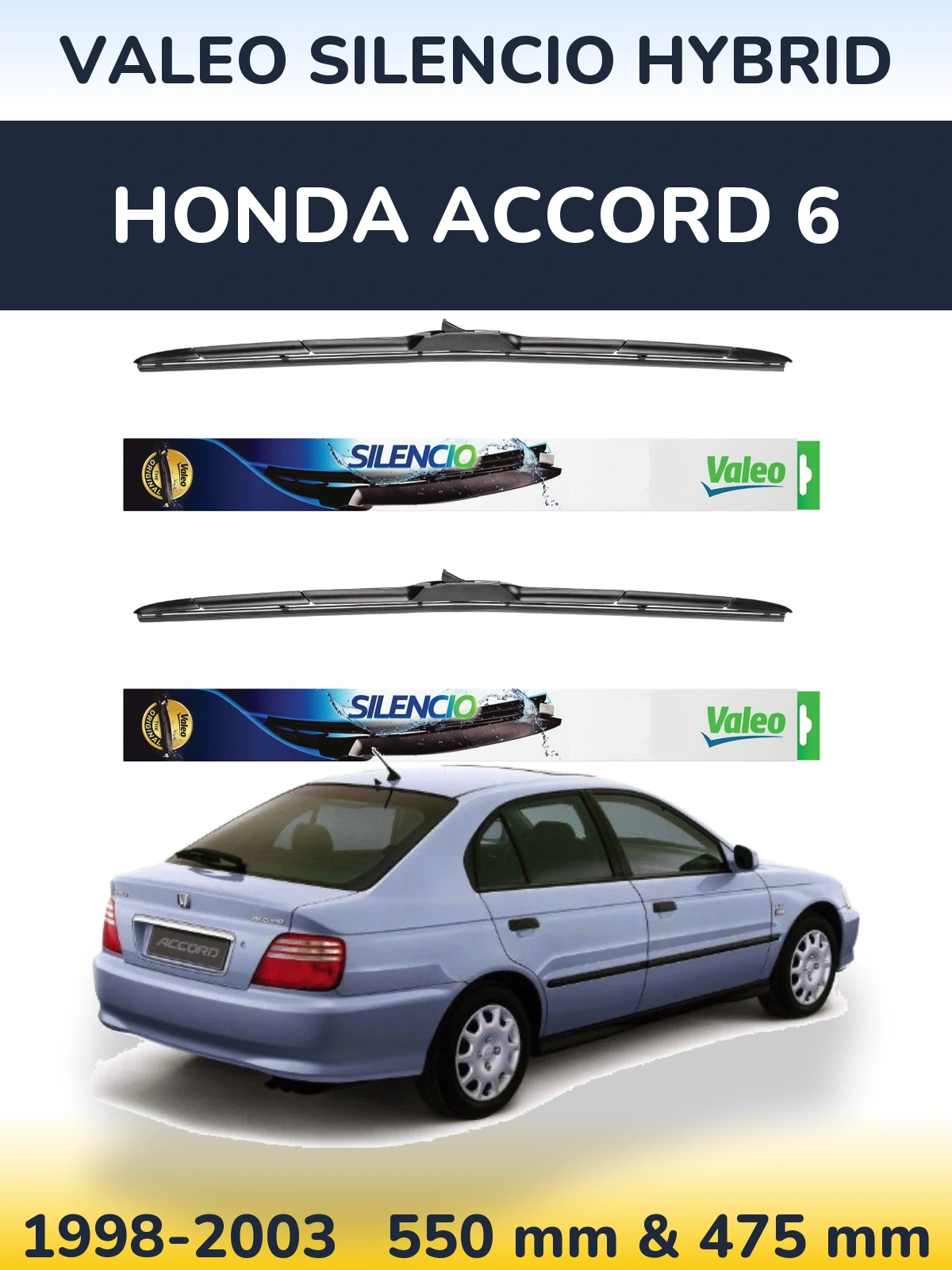 Комплект передніх щіток Valeo Silencio Hybrid 550 & 475 мм для Honda Accord 6 1998-2003
