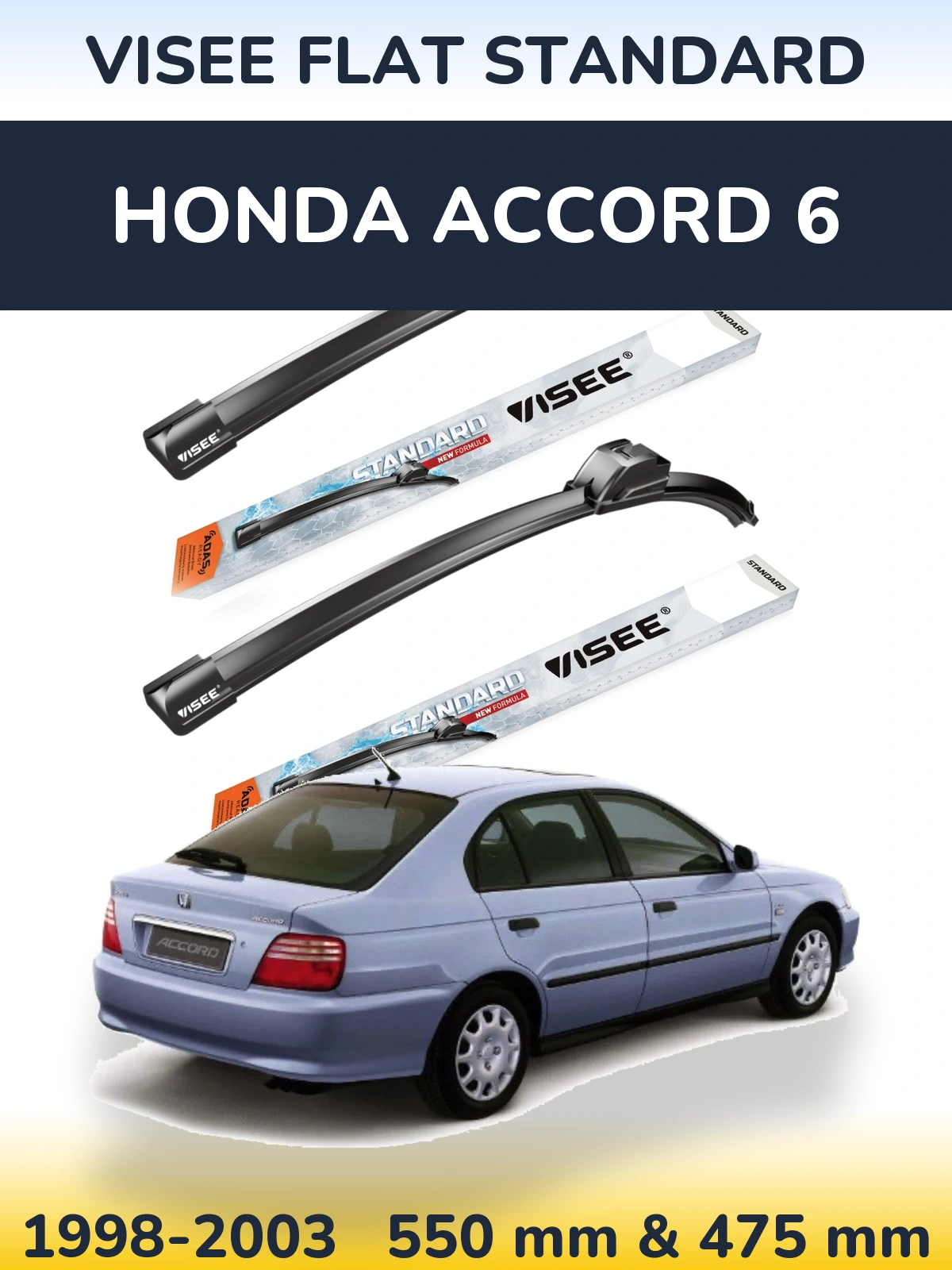 Front wiper blade set VISEE FLAT STANDARD 550 & 475 mm for Honda Accord 6 1998-2003