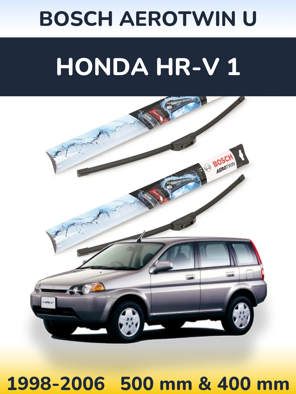 Front wiper blade set BOSCH AeroTwin U 500 & 400 mm for Honda HR-V 1 1998-2006