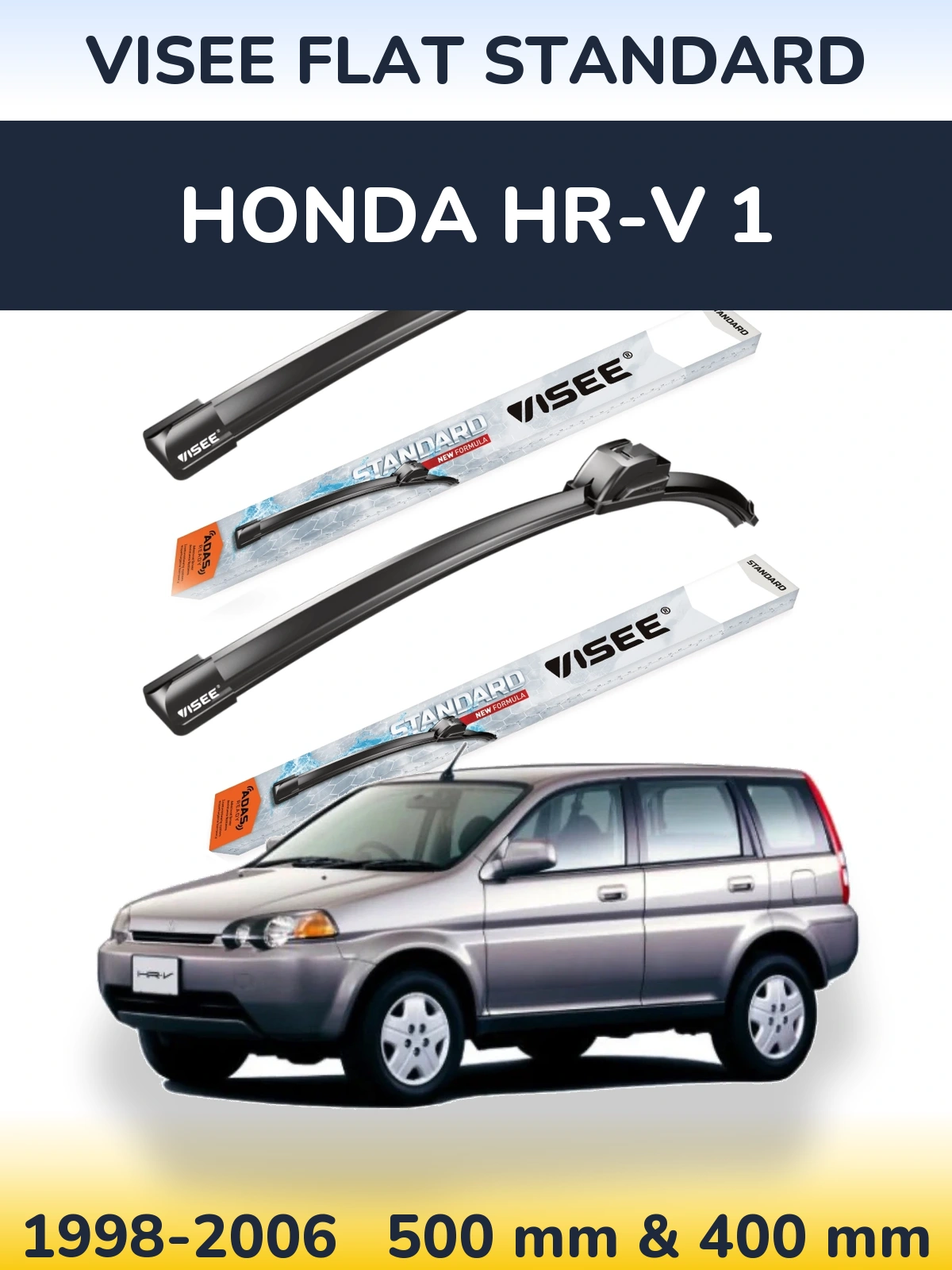 Front wiper blade set VISEE FLAT STANDARD 500 & 400 mm for Honda HR-V 1 1998-2006