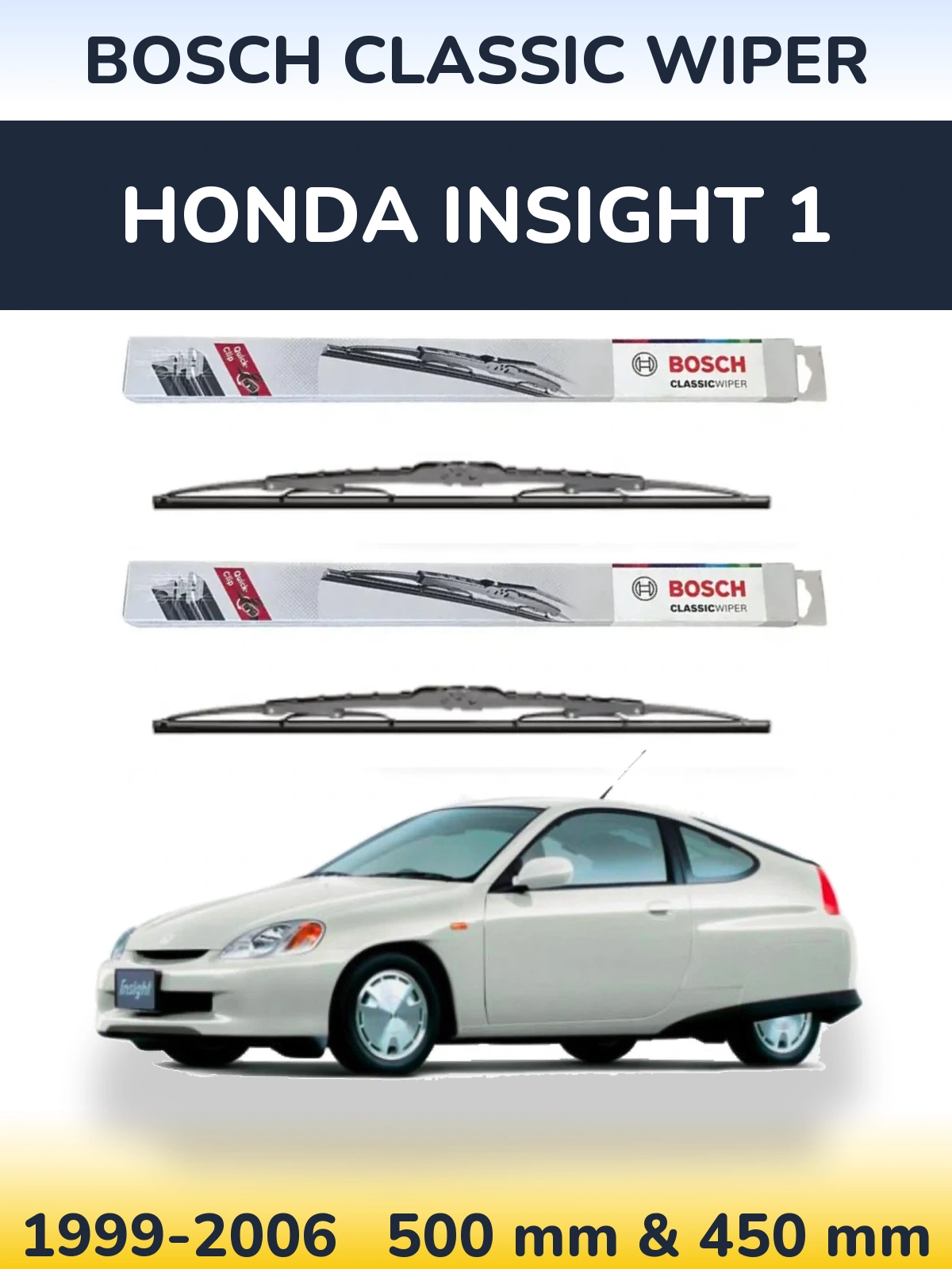 Front wiper blade set BOSCH Classic Wiper 500 & 450 mm for Honda Insight 1 1999-2006
