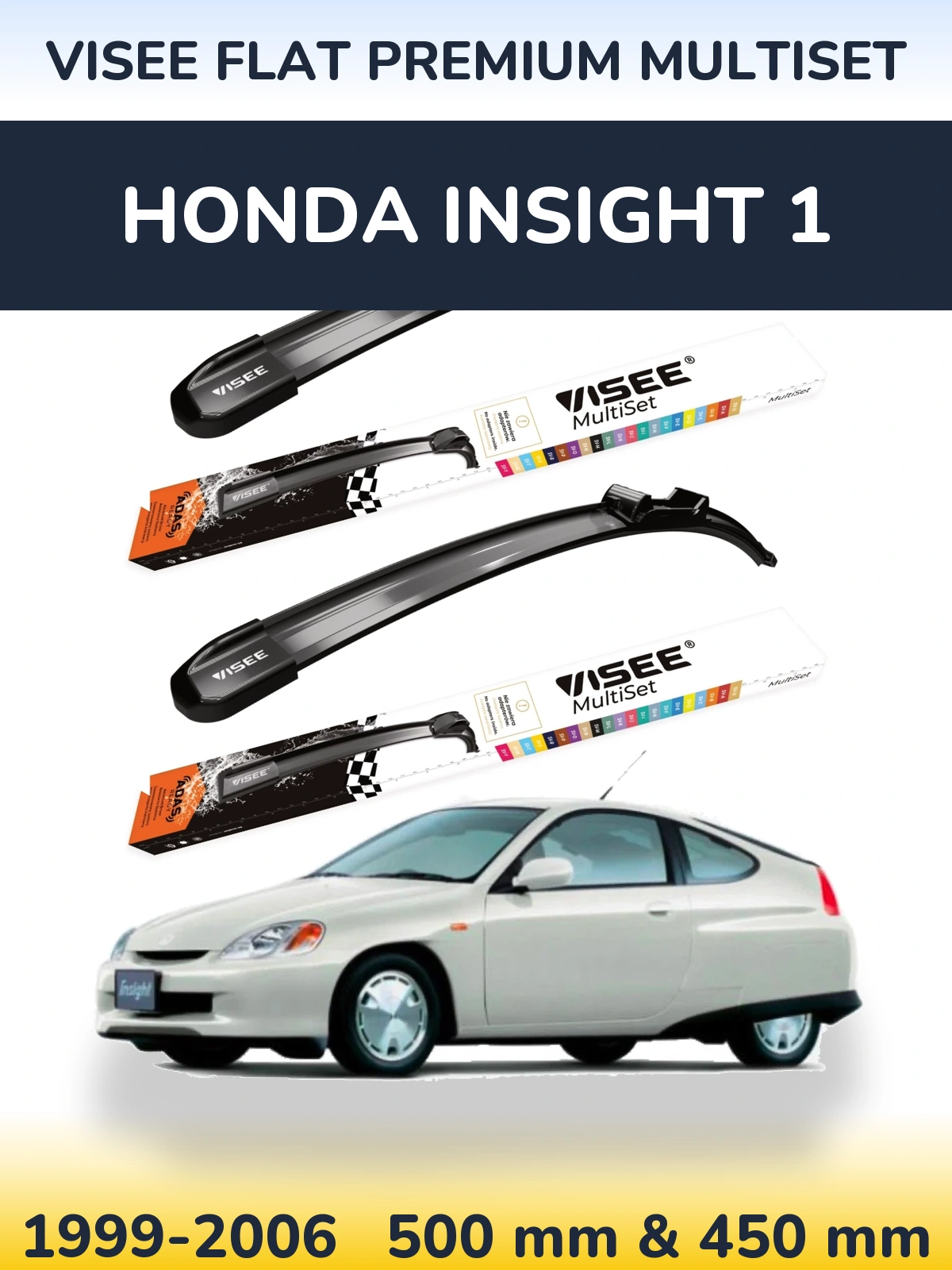 Front wiper blade set VISEE FLAT PREMIUM MultiSet 500 & 450 mm for Honda Insight 1 1999-2006