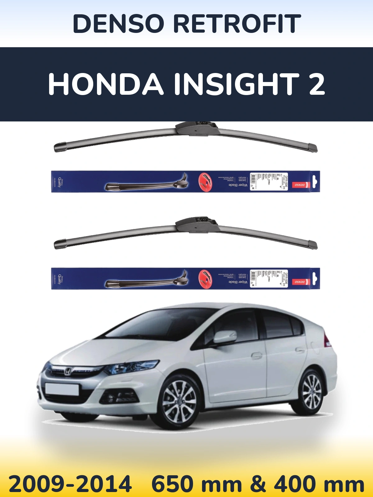 Front wiper blade set Denso Retrofit 650 & 400 mm for Honda Insight 2 2009-2014