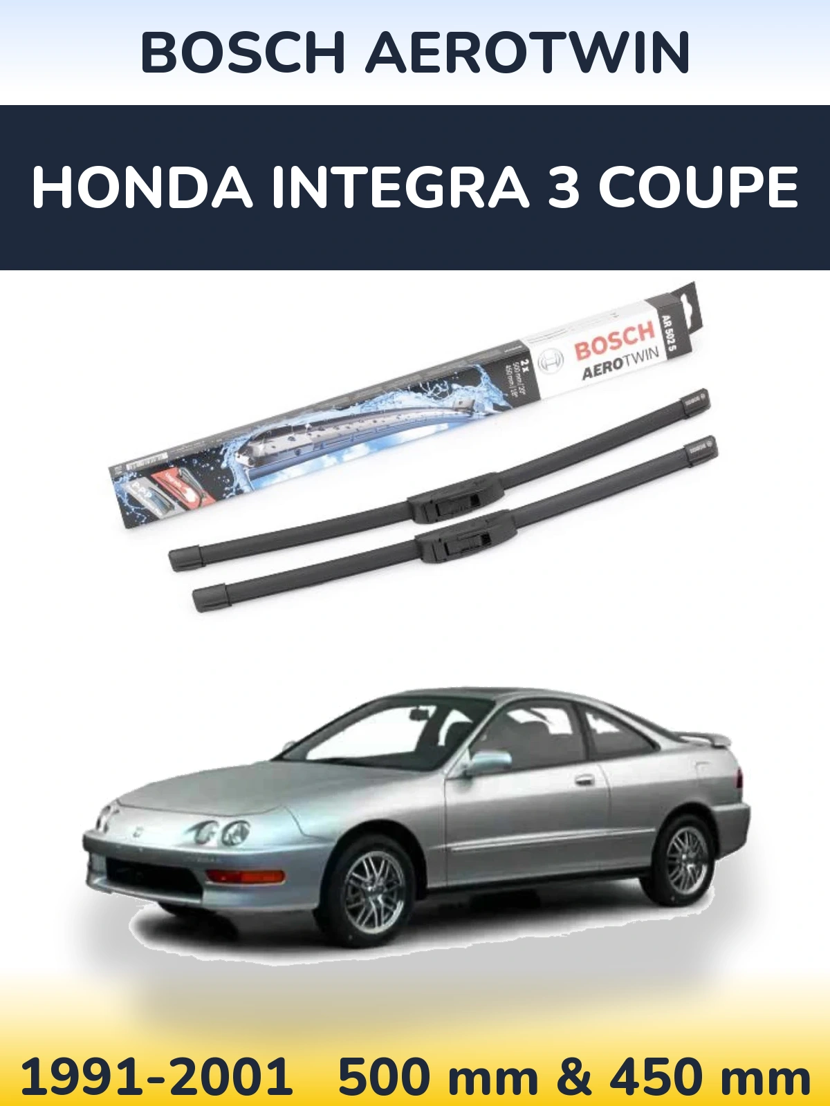 Комплект передніх щіток BOSCH AeroTwin 500 & 450 мм для Honda Integra 3 coupe 1991-2001