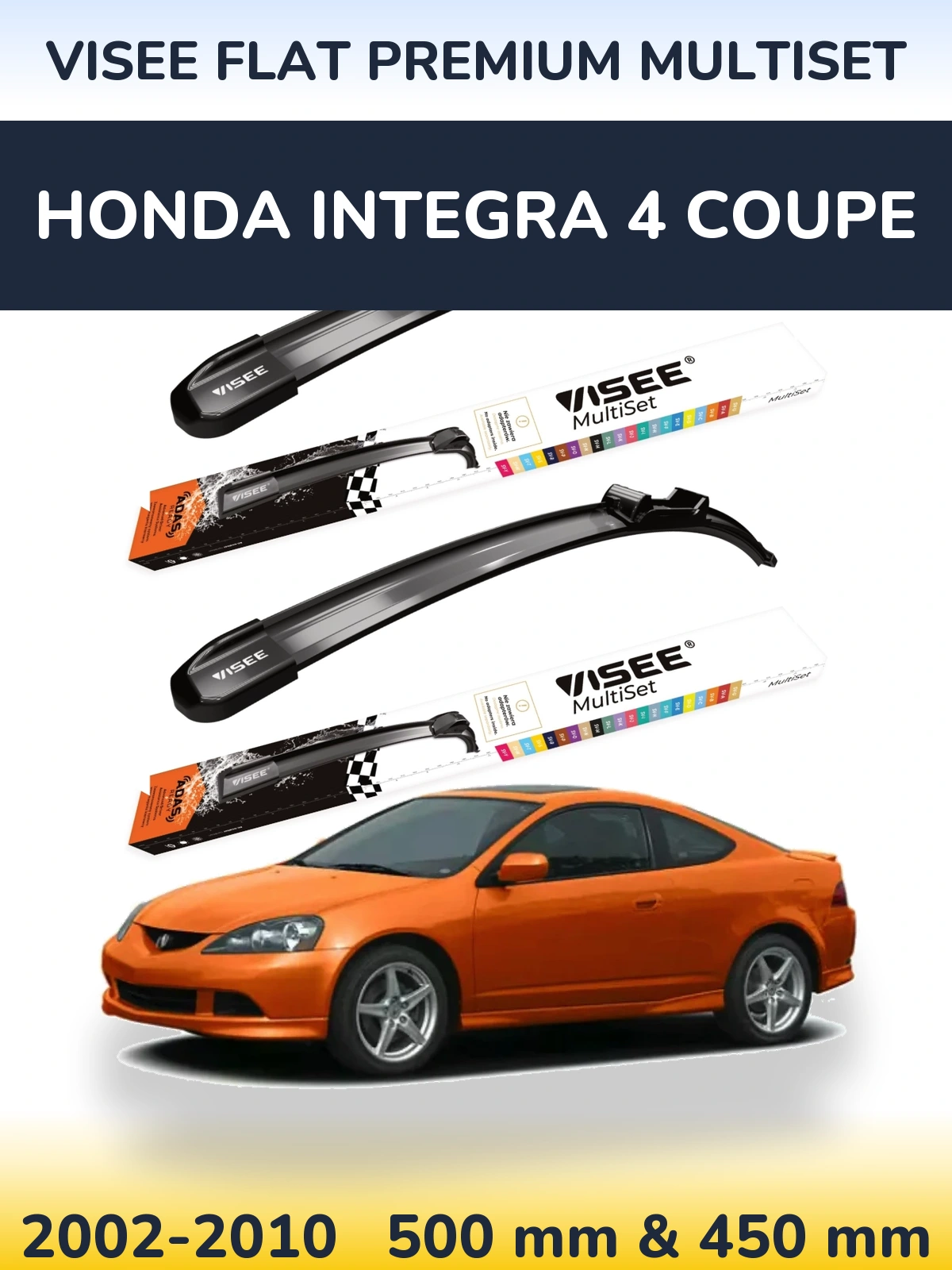 Комплект передних дворников VISEE FLAT PREMIUM MultiSet 500 & 450 мм для Honda Integra 4 coupe 2002-2010