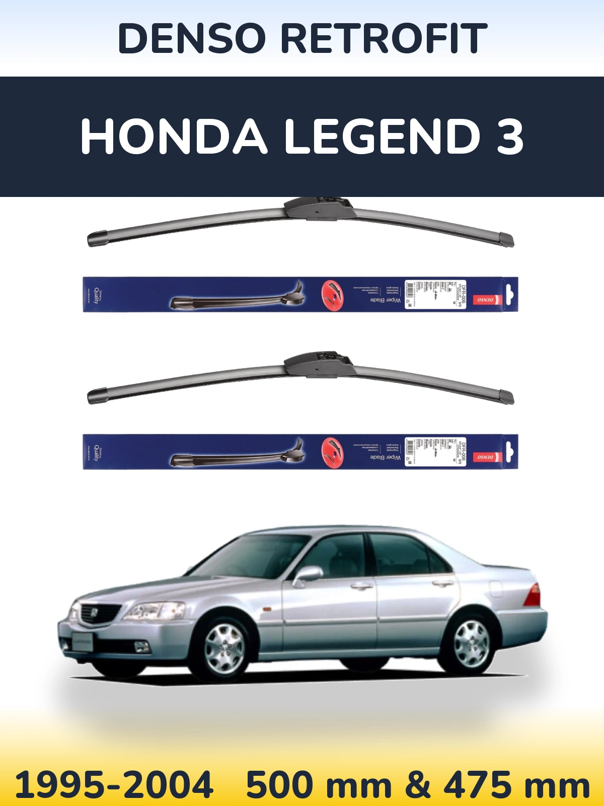 Front wiper blade set Denso Retrofit 500 & 475 mm for Honda Legend 3 1995-2004