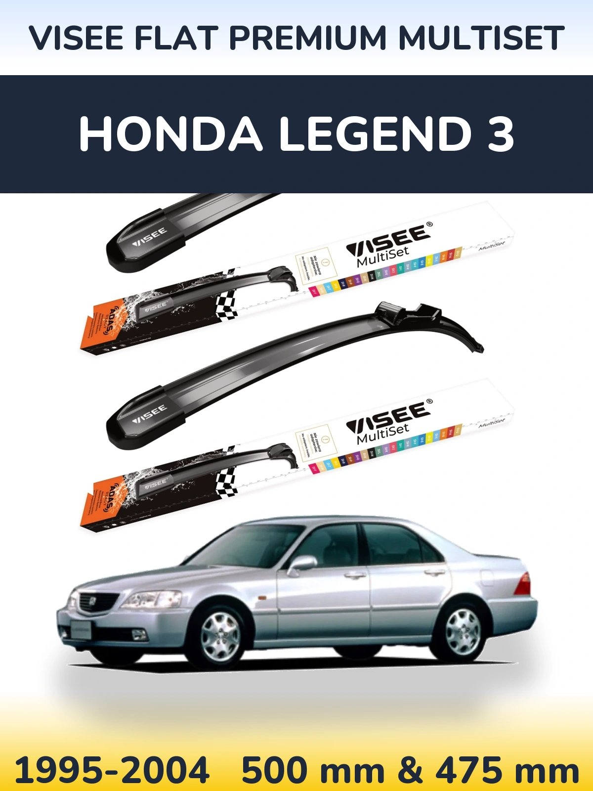 Front wiper blade set VISEE FLAT PREMIUM MultiSet 500 & 475 mm for Honda Legend 3 1995-2004