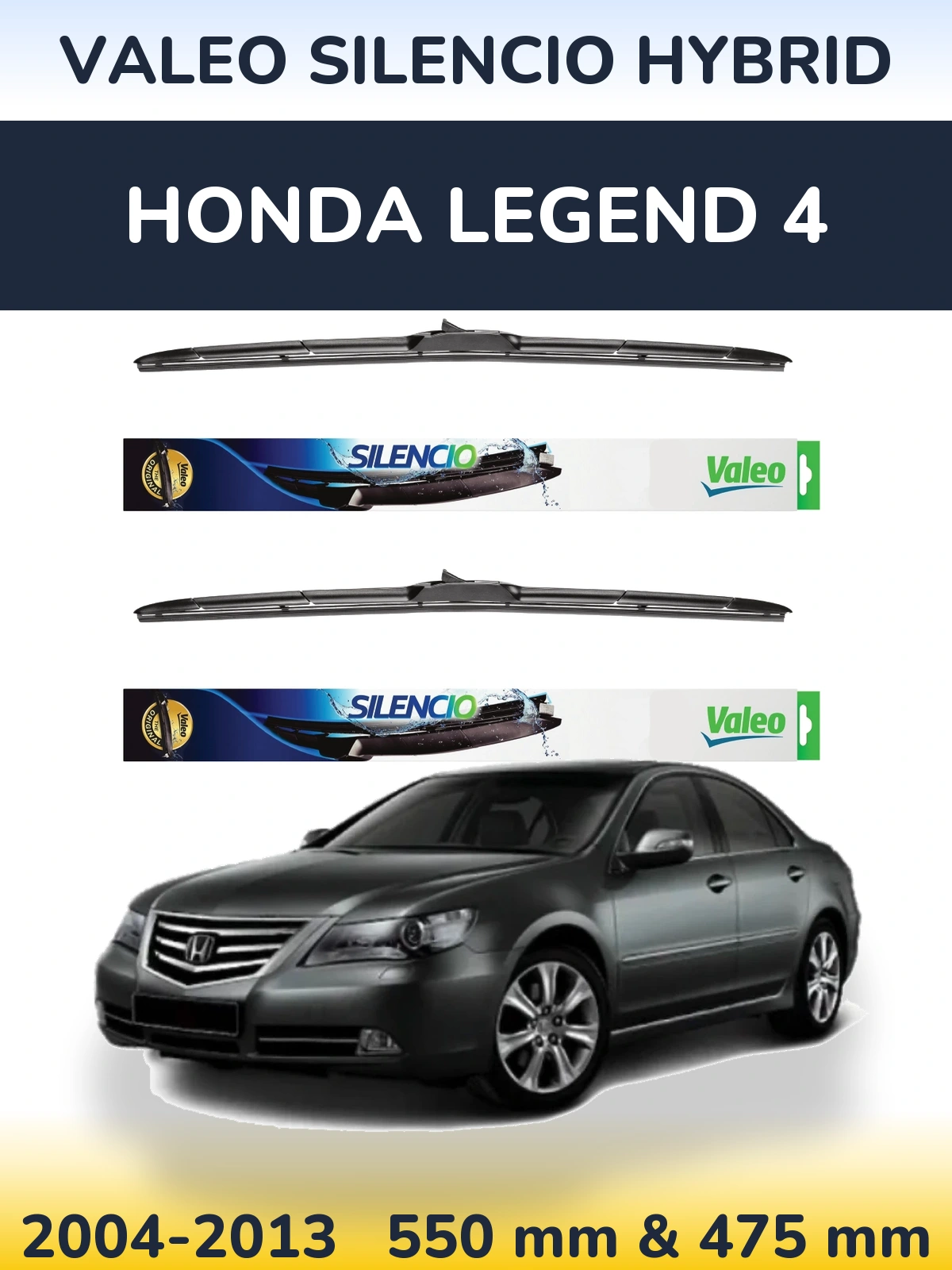 Front wiper blade set Valeo Silencio Hybrid 550 & 475 mm for Honda Legend 4 2004-2013