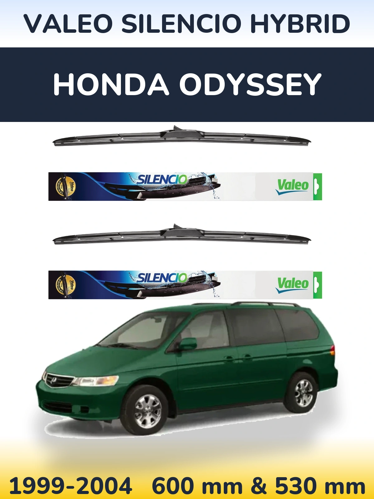 Front wiper blade set Valeo Silencio Hybrid 600 & 530 mm for Honda Odyssey 1999-2004