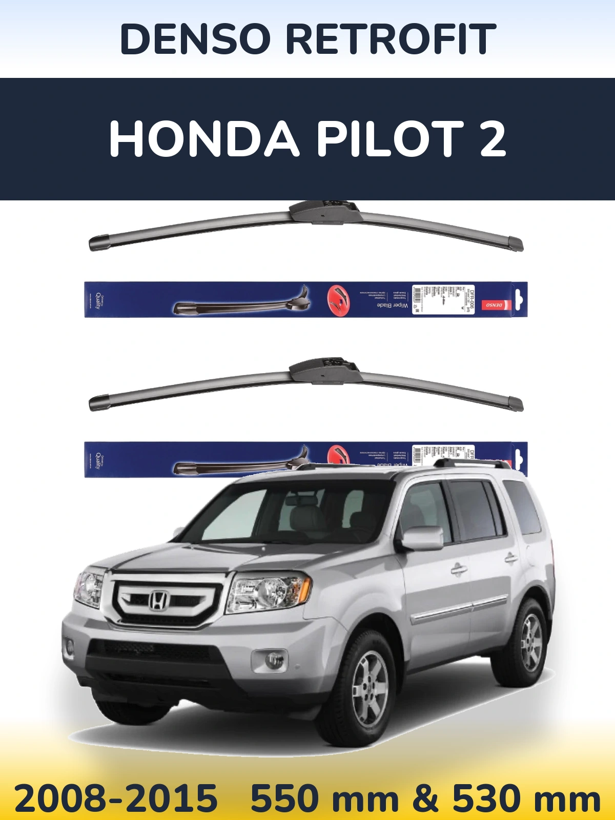 Front wiper blade set Denso Retrofit 550 & 530 mm for Honda Pilot 2 2008-2015