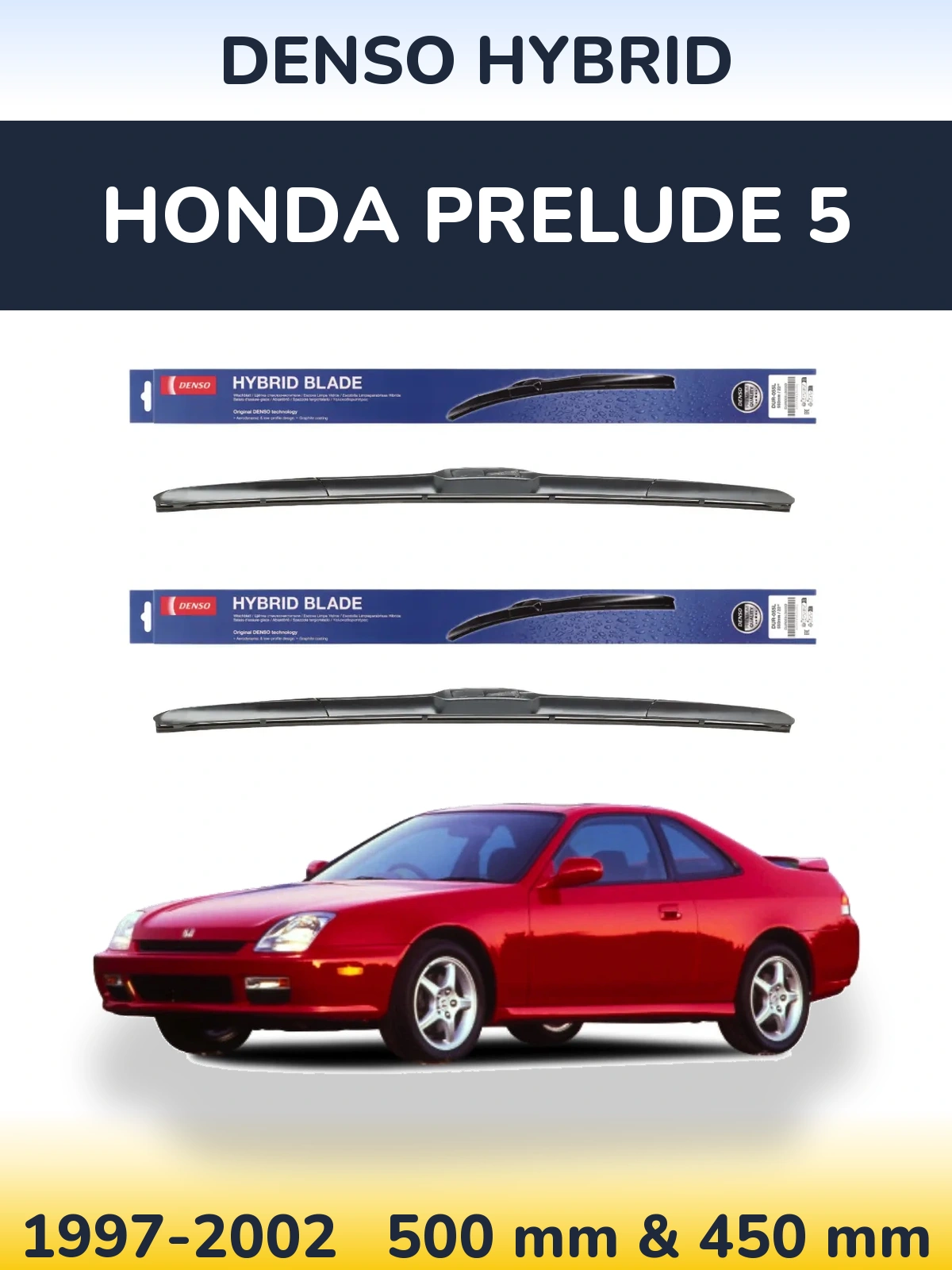 Комплект передних дворников Denso Hybrid 500 & 450 мм для Honda Prelude 5 1997-2002