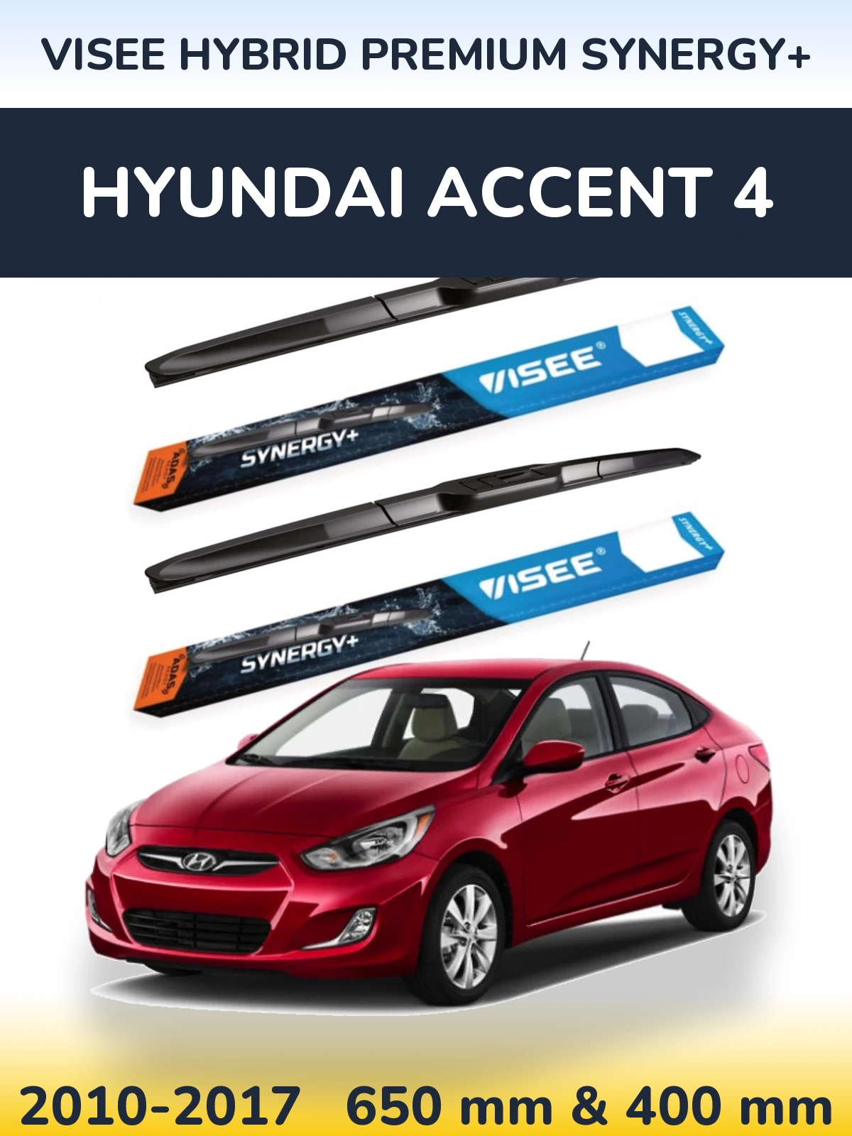 Front wiper blade set VISEE HYBRID PREMIUM SYNERGY+ 650 & 400 mm for Hyundai Accent 4 2010-2017