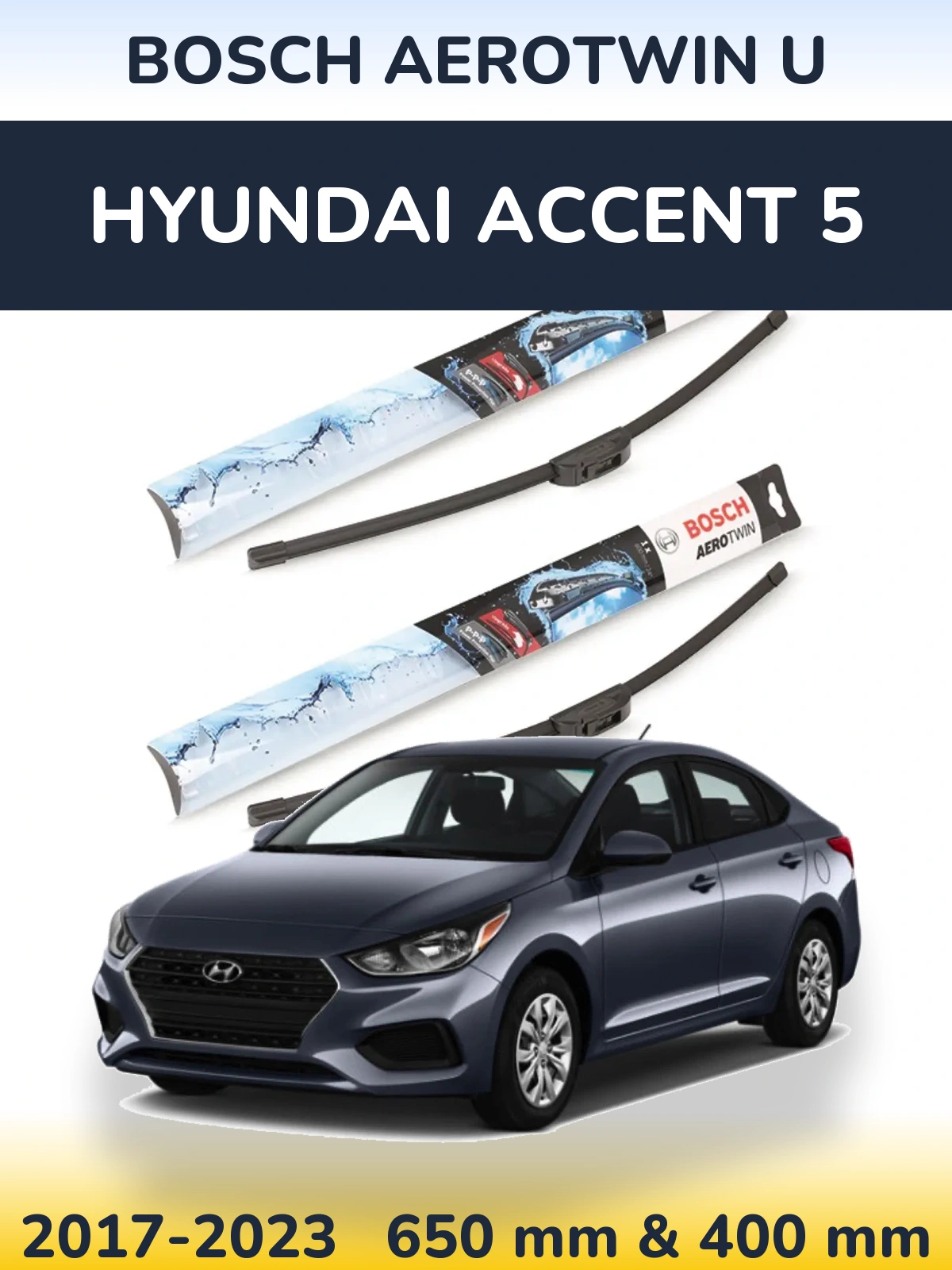 Комплект передних дворников BOSCH AeroTwin U 650 & 400 мм для Hyundai Accent 5 2017-2023