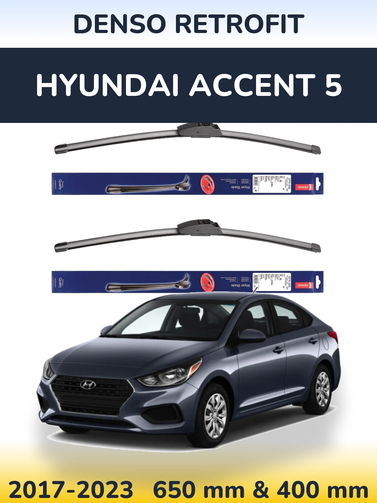 Комплект передних дворников Denso Retrofit 650 & 400 мм для Hyundai Accent 5 2017-2023