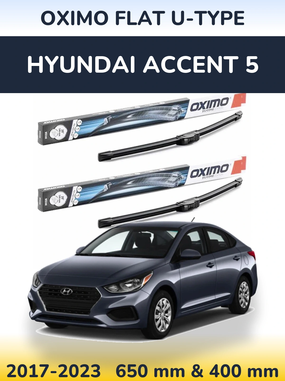 Комплект передних дворников Oximo Flat U-type 650 & 400 мм для Hyundai Accent 5 2017-2023