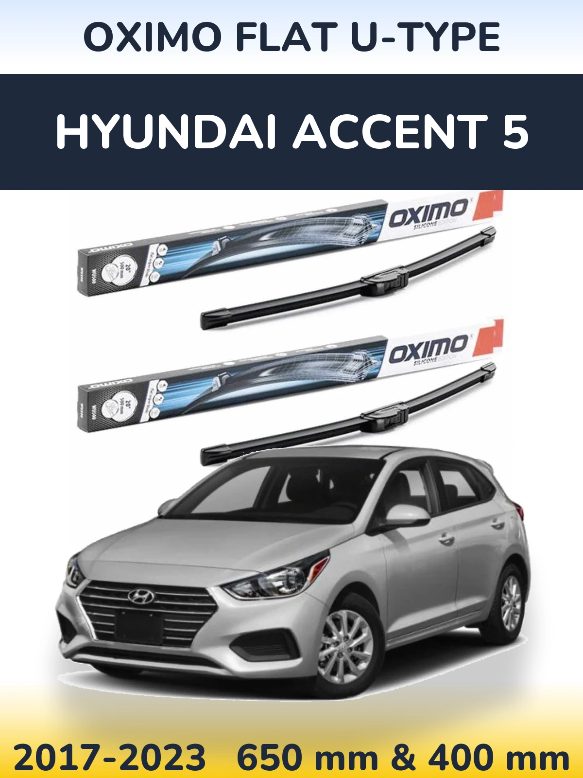 Комплект передних дворников Oximo Flat U-type 650 & 400 мм для Hyundai Accent 5 2017-2023