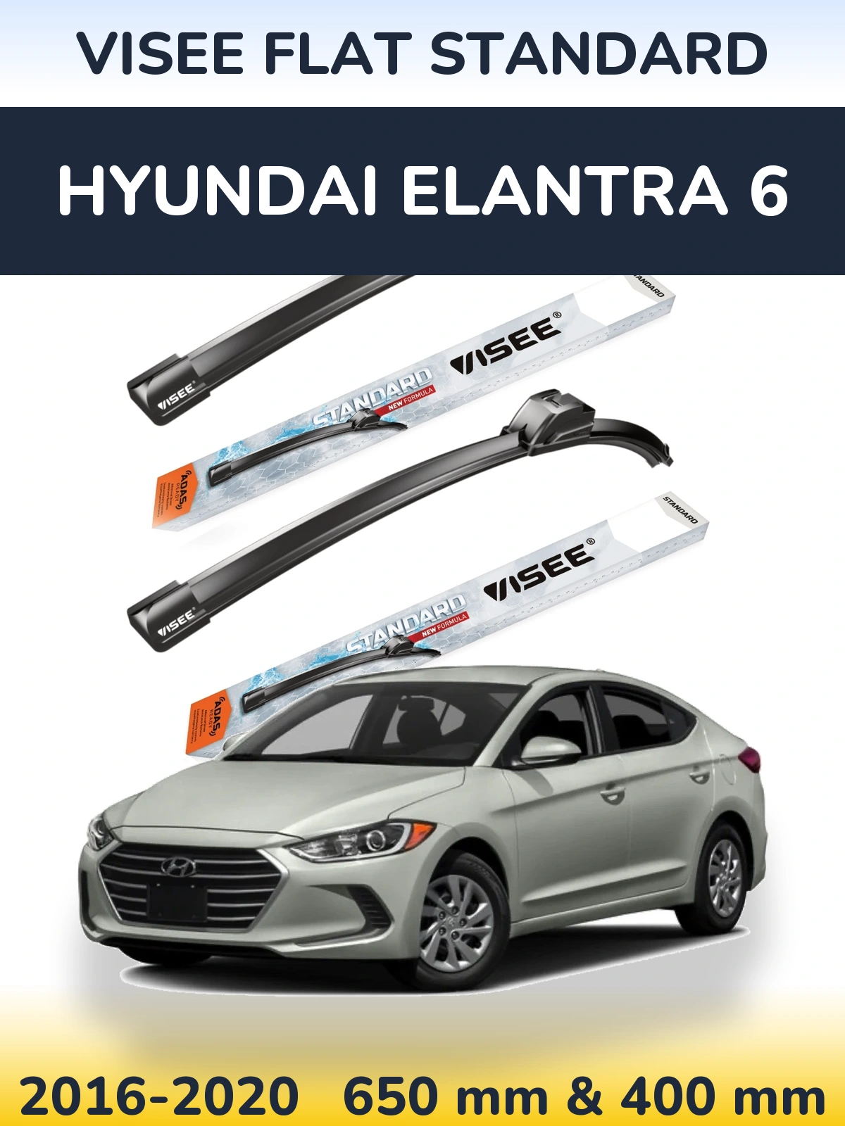 Front wiper blade set VISEE FLAT STANDARD 650 & 400 mm for Hyundai Elantra 6 2016-2020