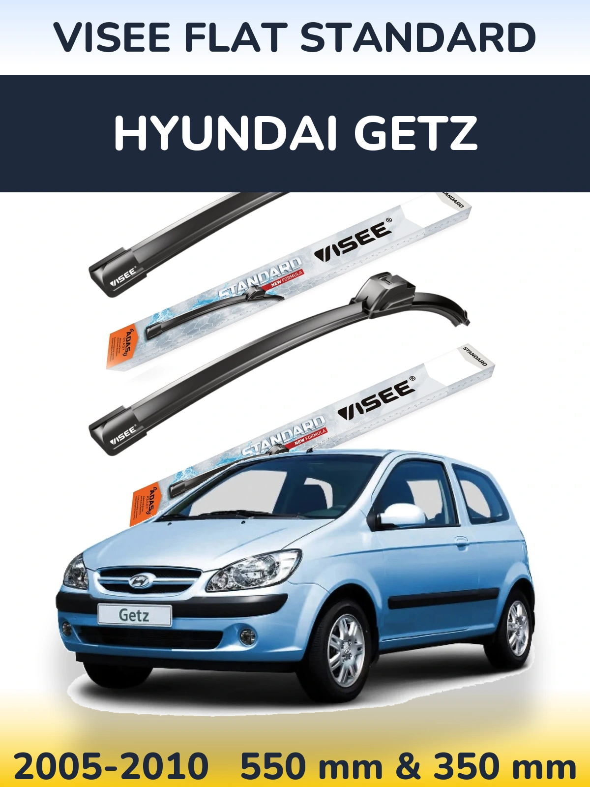 Комплект передних дворников VISEE FLAT STANDARD 550 & 350 мм для Hyundai Getz 2005-2010