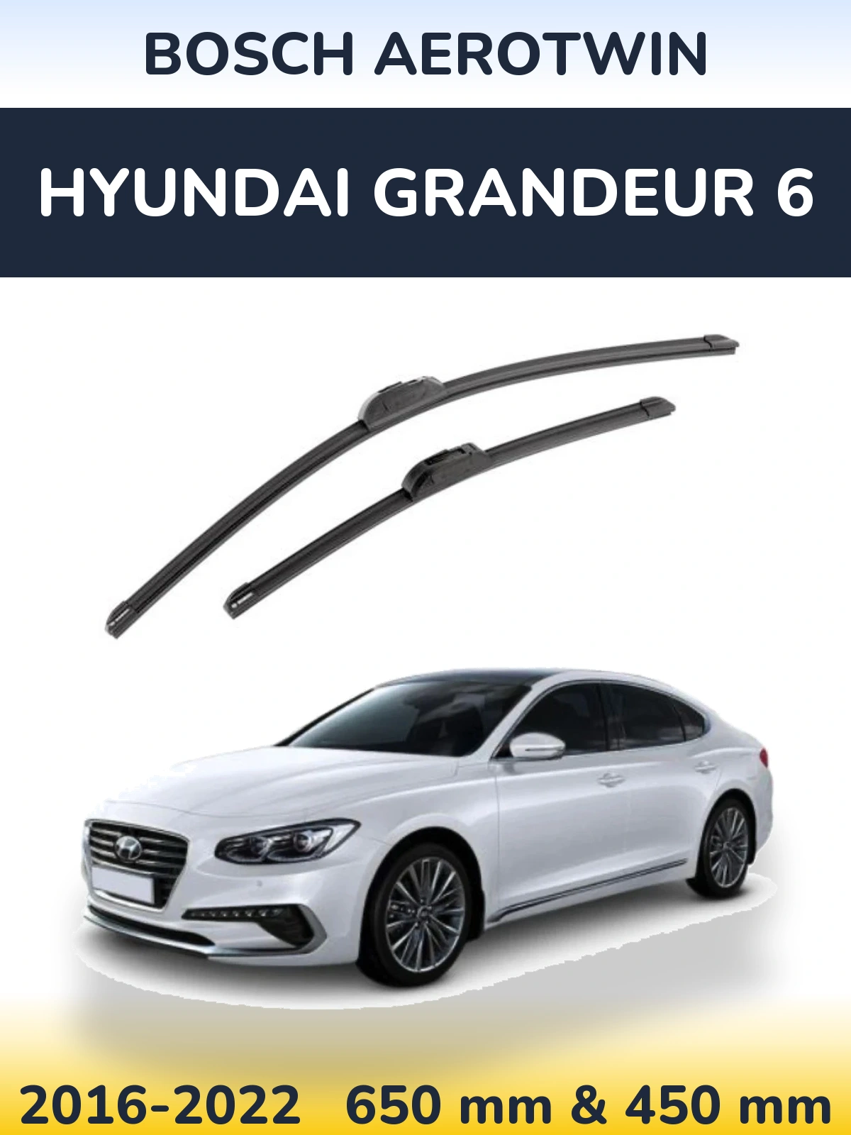 Front wiper blade set BOSCH AeroTwin 650 & 450 mm for Hyundai Grandeur 6 2016-2022
