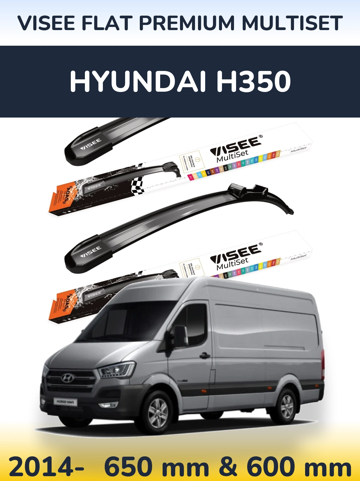 Комплект передних дворников VISEE FLAT PREMIUM MultiSet 650 & 600 мм для Hyundai H350 2014-2026