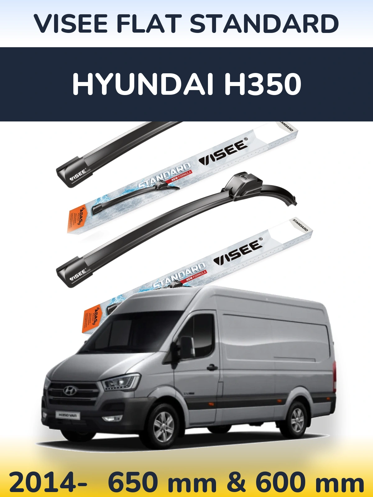 Комплект передних дворников VISEE FLAT STANDARD 650 & 600 мм для Hyundai H350 2014-2026