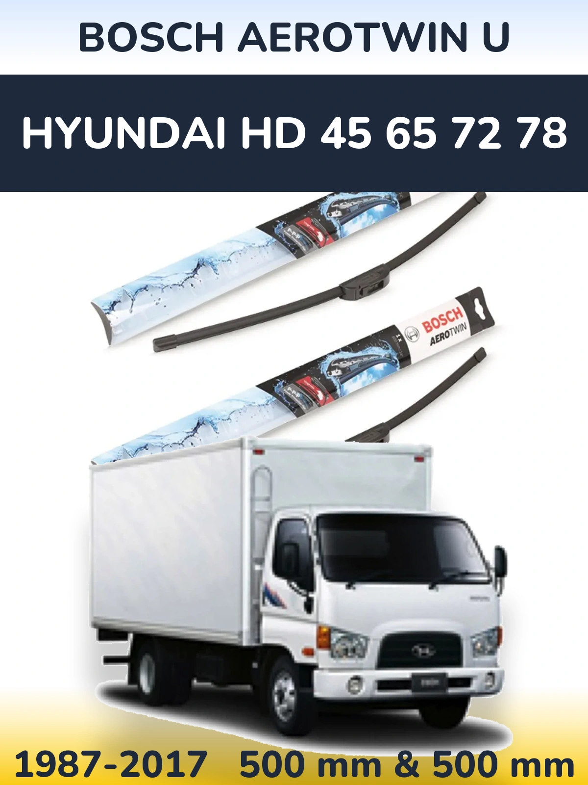 Комплект передніх щіток BOSCH AeroTwin U 500 & 500 мм для Hyundai HD 45 65 72 78 1987-2017