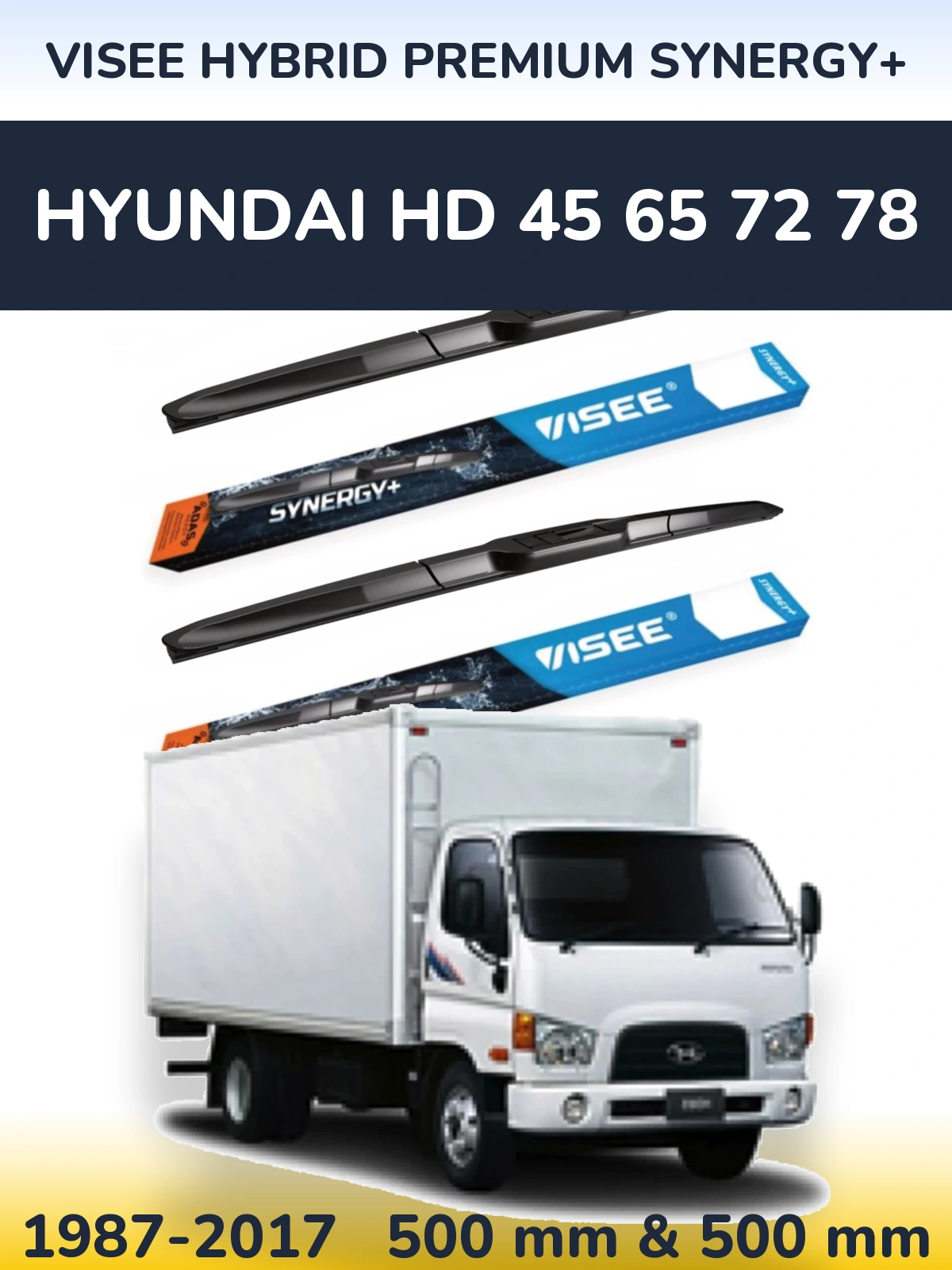Комплект передніх щіток VISEE HYBRID PREMIUM SYNERGY+ 500 & 500 мм для Hyundai HD 45 65 72 78 1987-2017