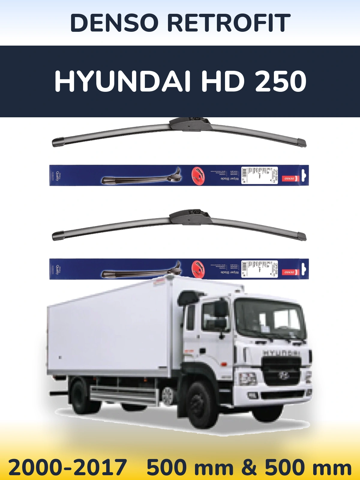 Комплект передних дворников Denso Retrofit 500 & 500 мм для Hyundai HD 250 2000-2017