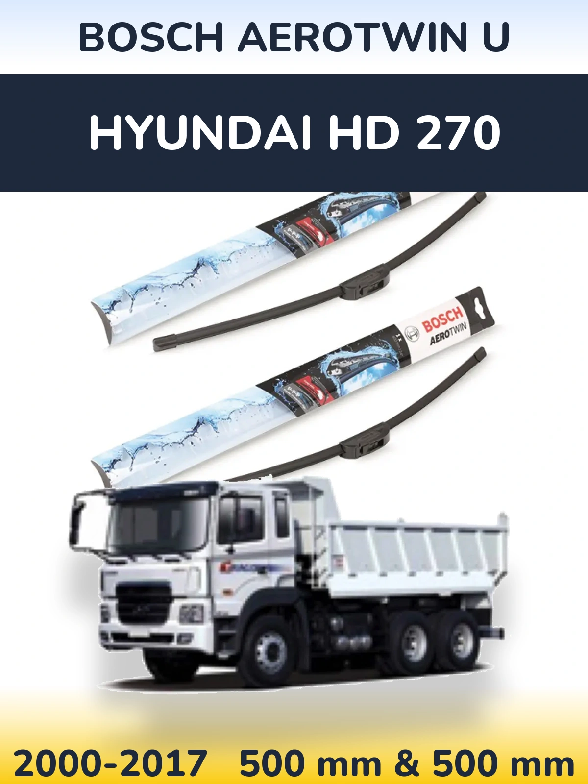 Комплект передніх щіток BOSCH AeroTwin U 500 & 500 мм для Hyundai HD 270 2000-2017