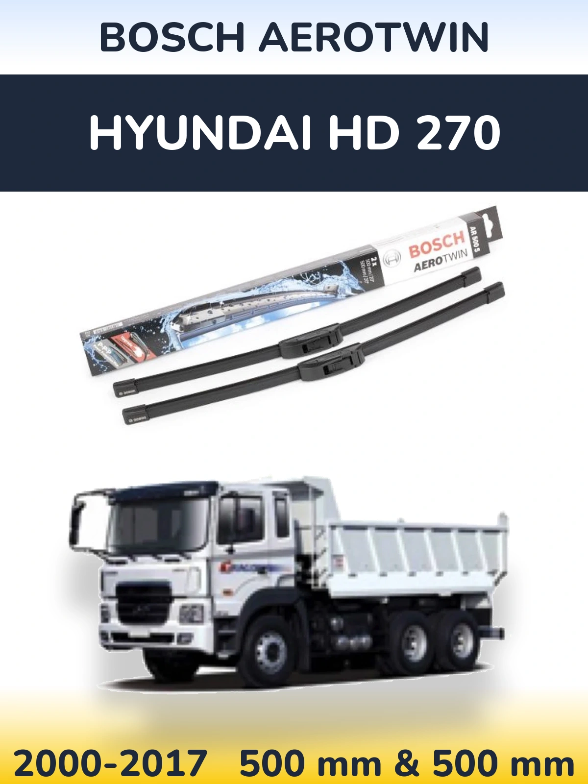 Front wiper blade set BOSCH AeroTwin 500 & 500 mm for Hyundai HD 270 2000-2017