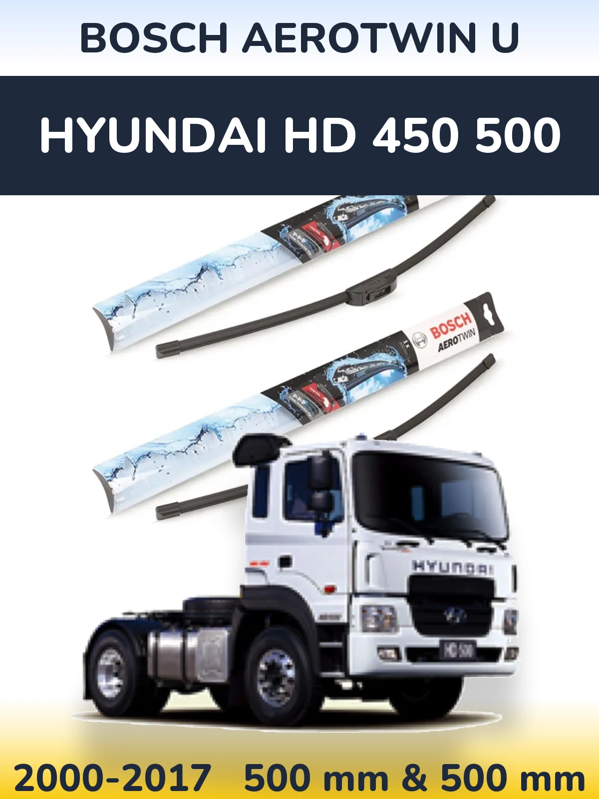 Комплект передніх щіток BOSCH AeroTwin U 500 & 500 мм для Hyundai HD 450 500 2000-2017