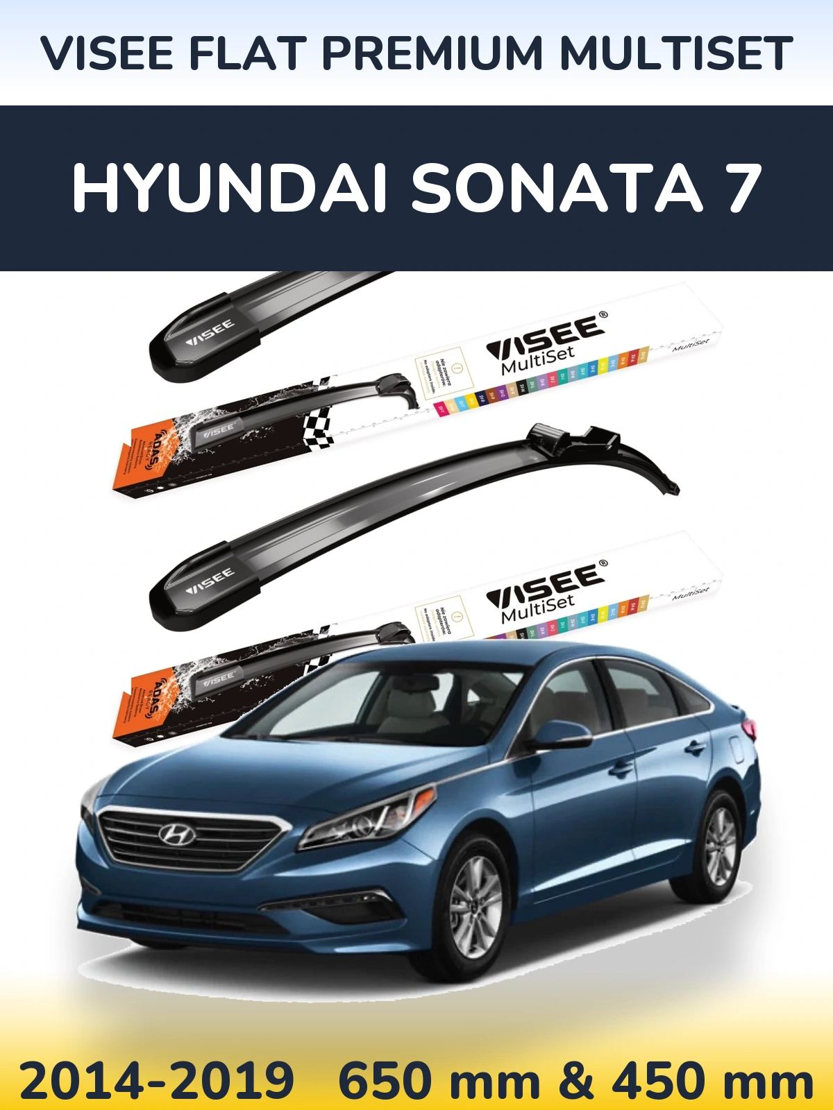 Front wiper blade set VISEE FLAT PREMIUM MultiSet 650 & 450 mm for Hyundai Sonata 7 2014-2019