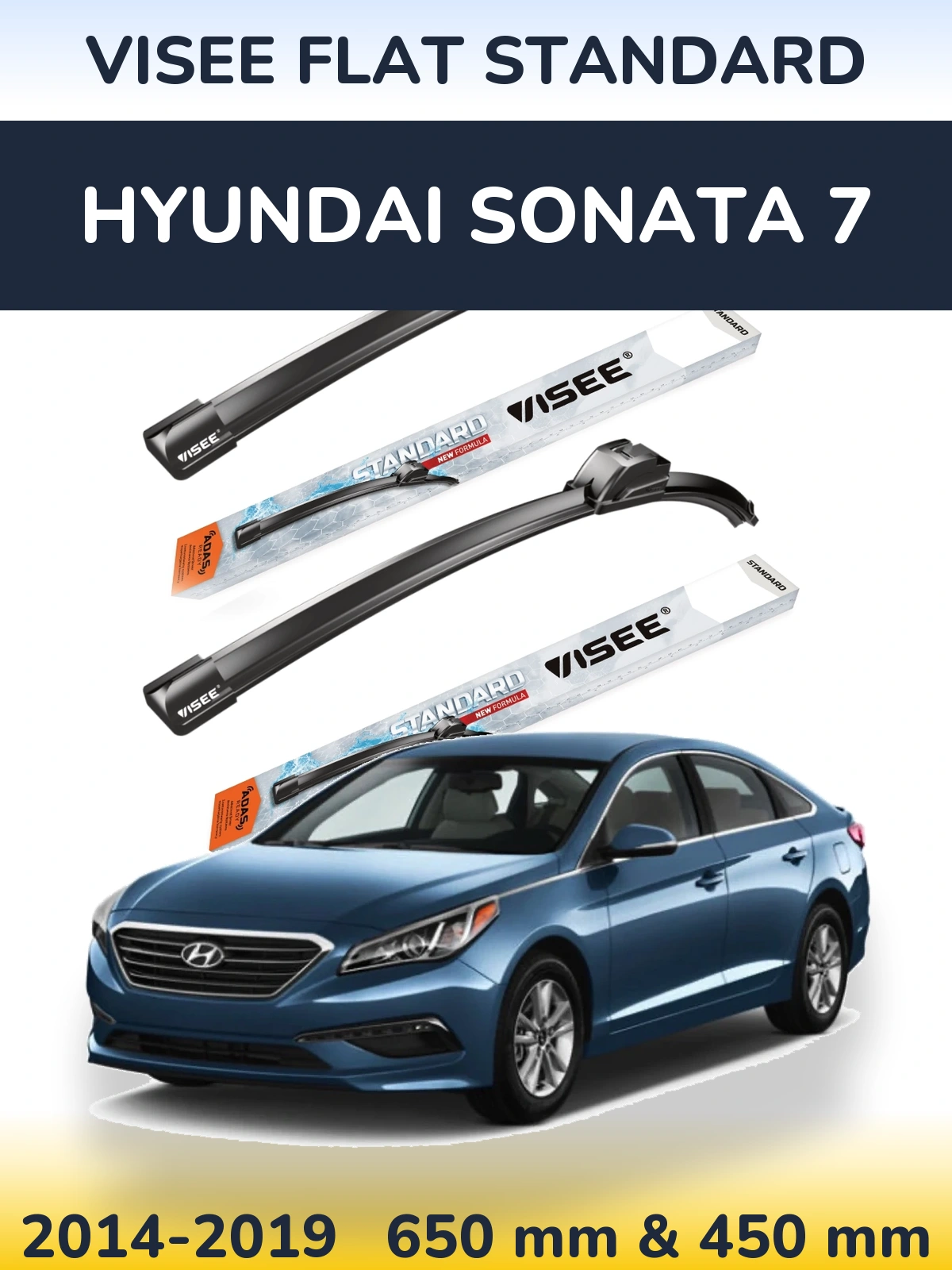 Комплект передних дворников VISEE FLAT STANDARD 650 & 450 мм для Hyundai Sonata 7 2014-2019