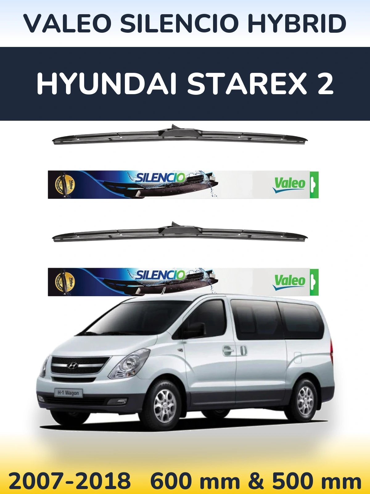 Комплект передних дворников Valeo Silencio Hybrid 600 & 500 мм для Hyundai Starex 2 2007-2018
