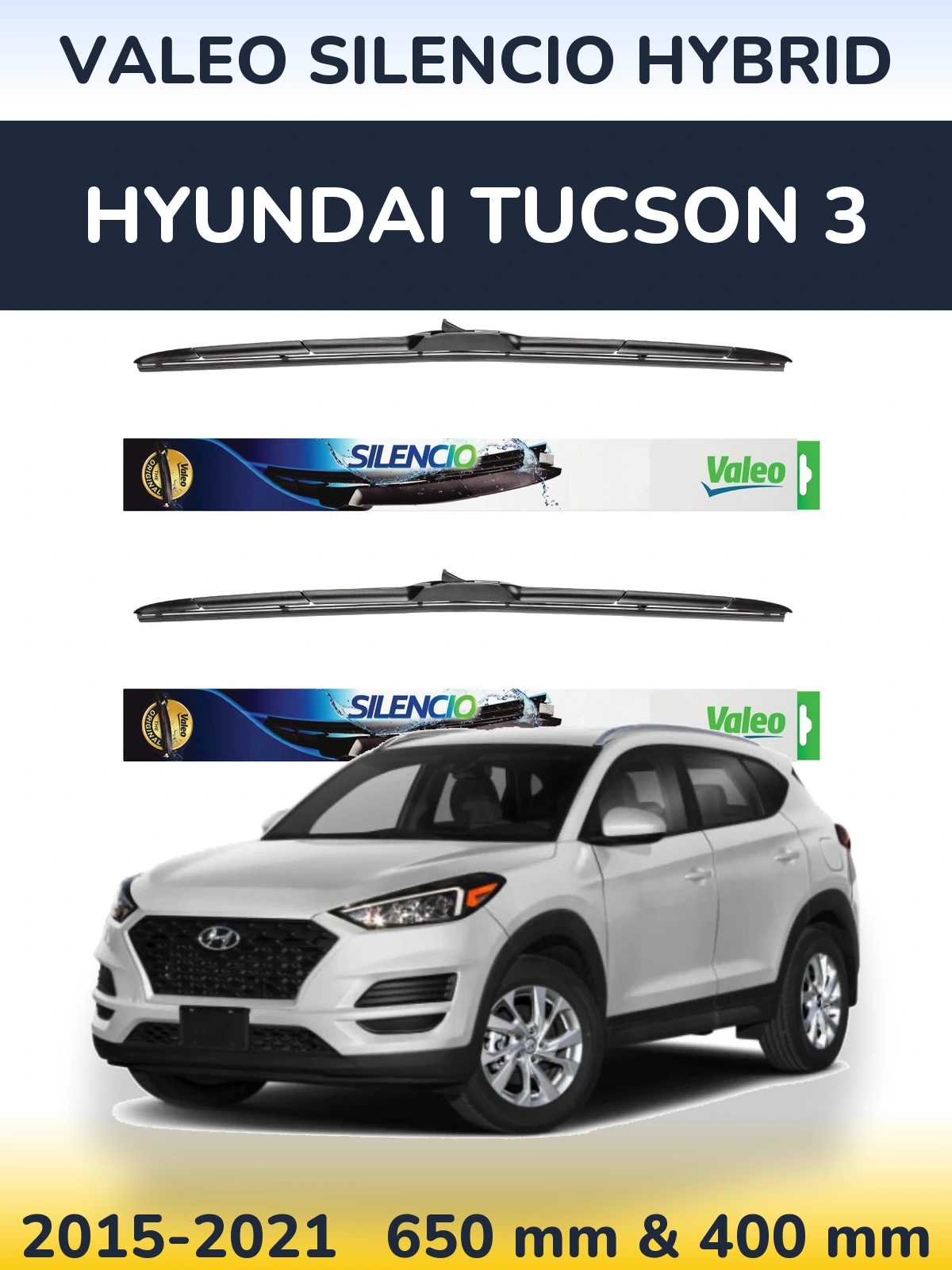 Front wiper blade set Valeo Silencio Hybrid 650 & 400 mm for Hyundai Tucson 3 2015-2021