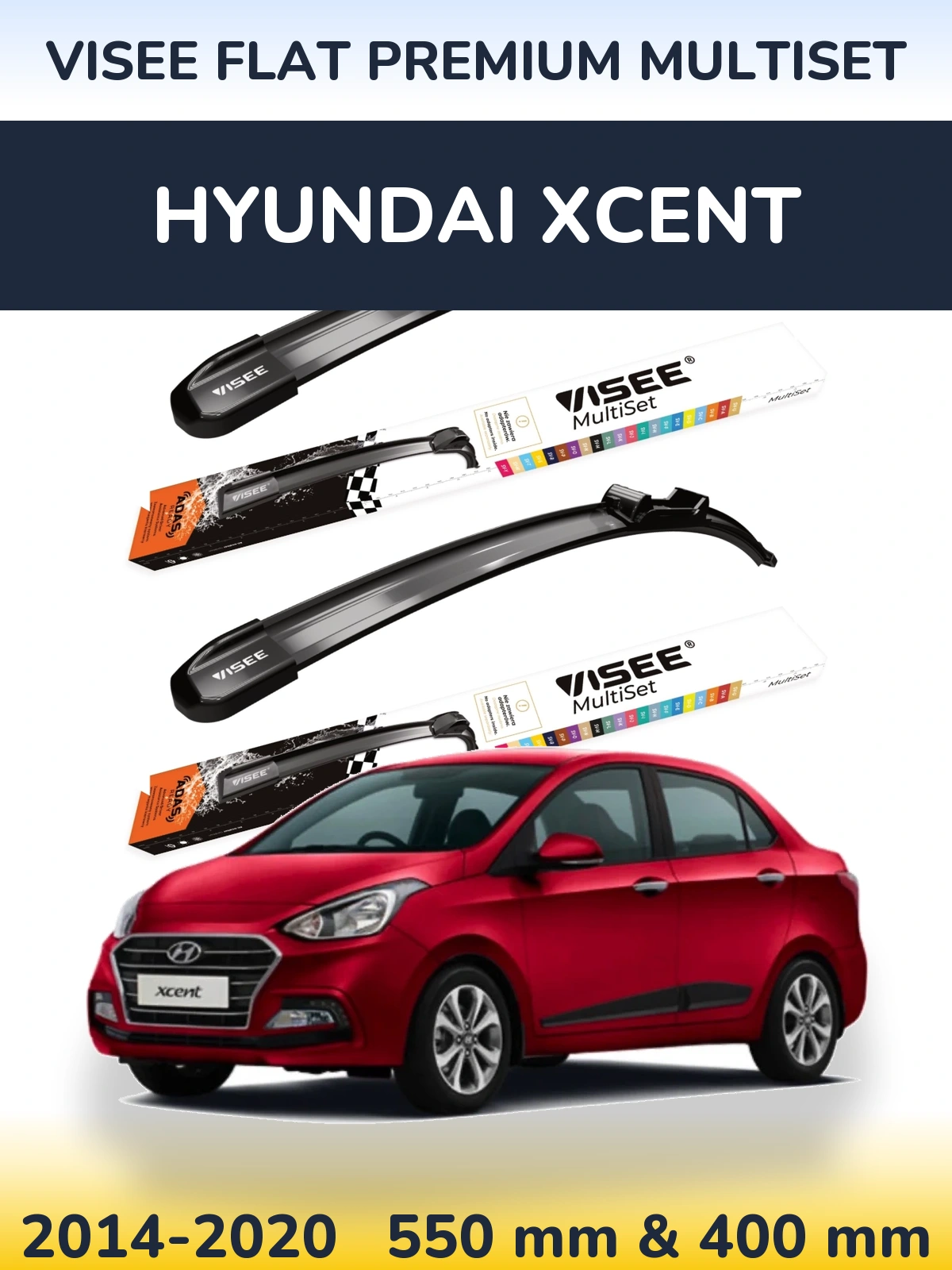 Front wiper blade set VISEE FLAT PREMIUM MultiSet 550 & 400 mm for Hyundai Xcent 2014-2020