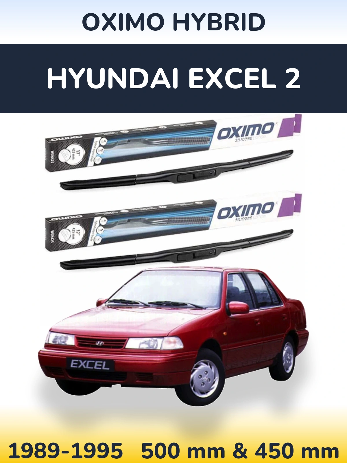 Комплект передних дворников Oximo Hybrid 500 & 450 мм для Hyundai Excel 2 1989-1995