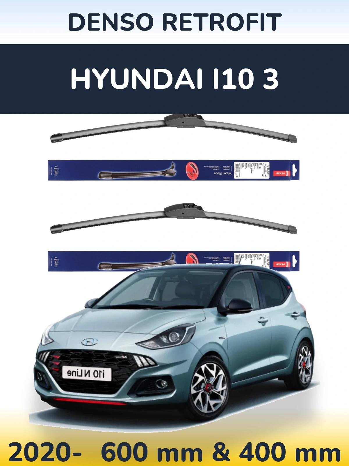 Комплект передніх щіток Denso Retrofit 600 & 400 мм для Hyundai i10 3 2020-2026