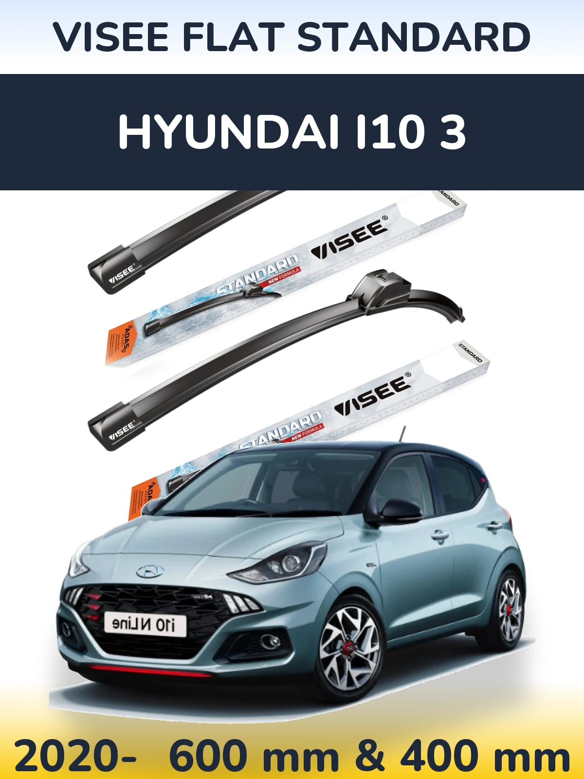 Комплект передніх щіток VISEE FLAT STANDARD 600 & 400 мм для Hyundai i10 3 2020-2026