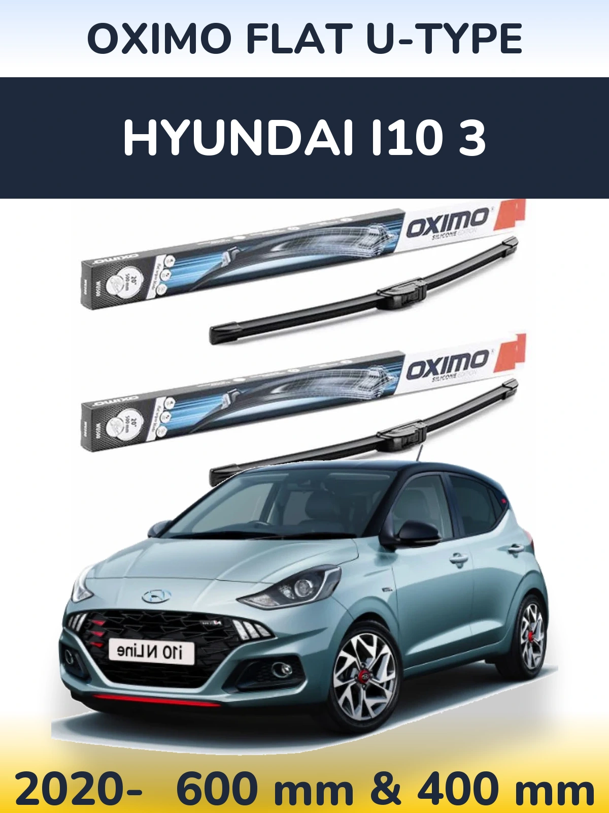 Комплект передних дворников Oximo Flat U-type 600 & 400 мм для Hyundai i10 3 2020-2026