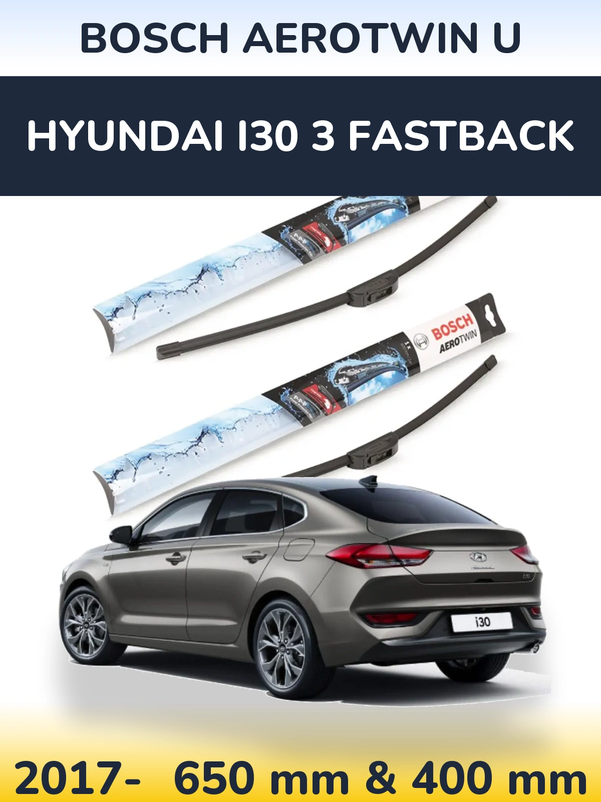 Комплект передніх щіток BOSCH AeroTwin U 650 & 400 мм для Hyundai i30 3 Fastback 2017-2026
