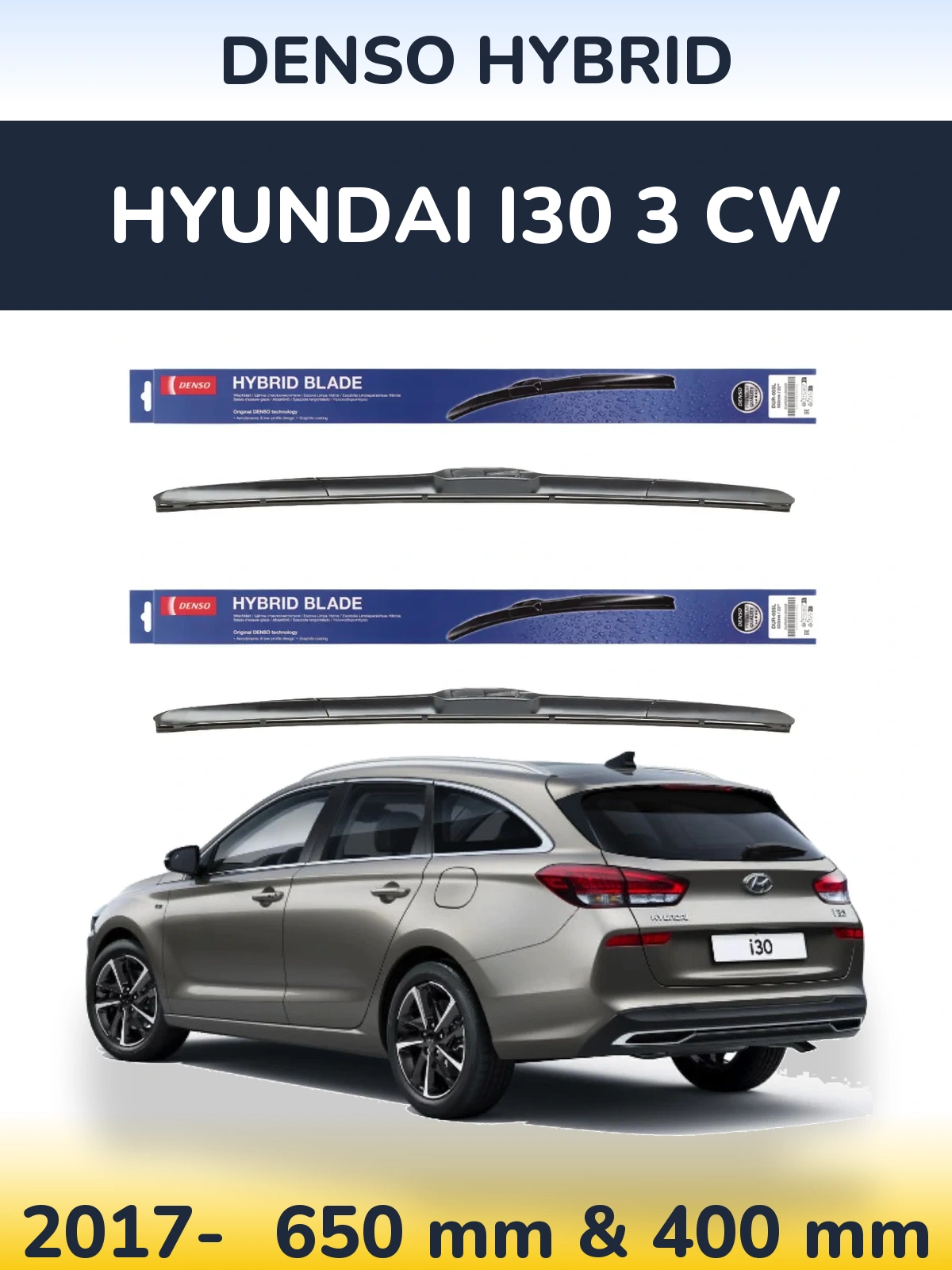 Комплект передних дворников Denso Hybrid 650 & 400 мм для Hyundai i30 3 CW 2017-2026