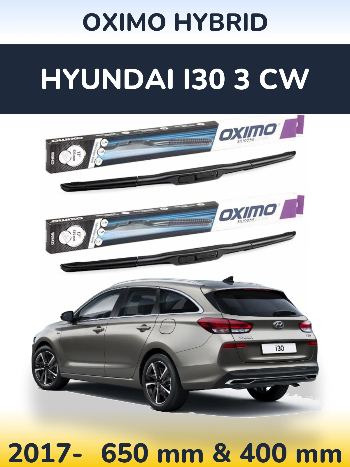 Комплект передних дворников Oximo Hybrid 650 & 400 мм для Hyundai i30 3 CW 2017-2026