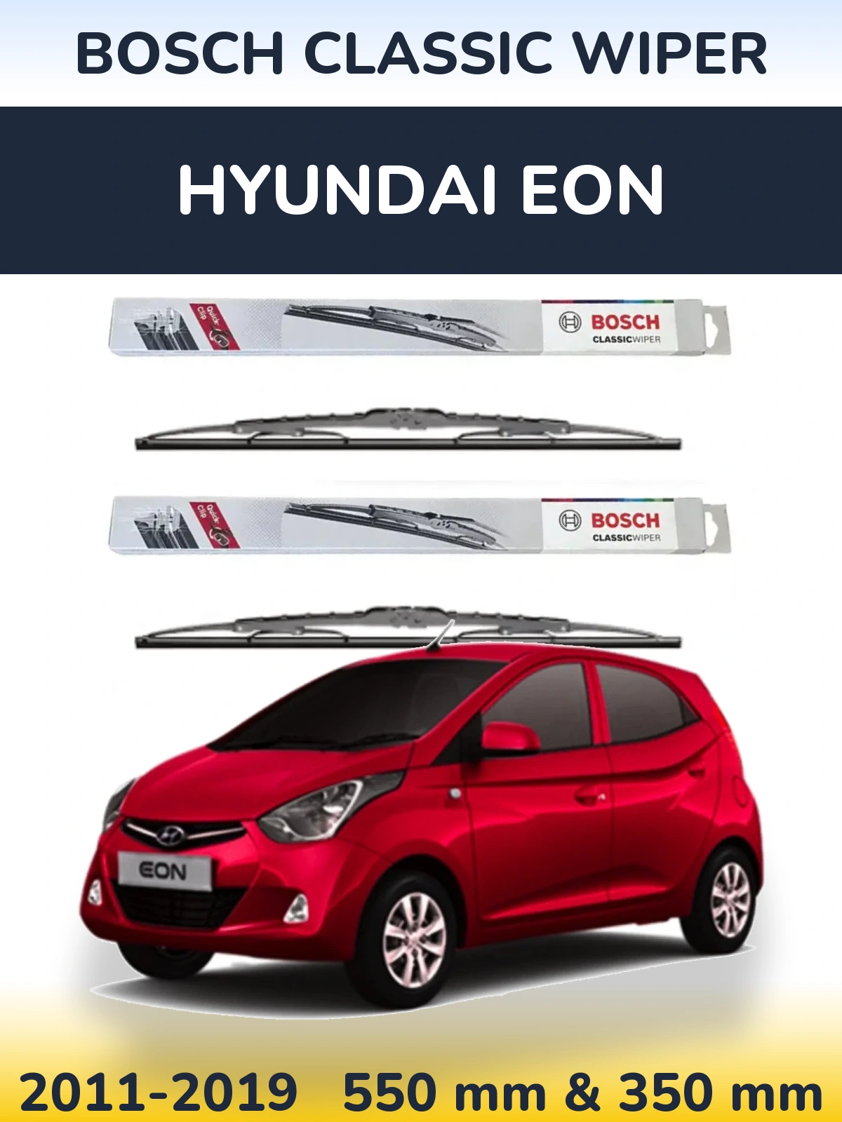 Front wiper blade set BOSCH Classic Wiper 550 & 340 mm for Hyundai EON 2011-2019